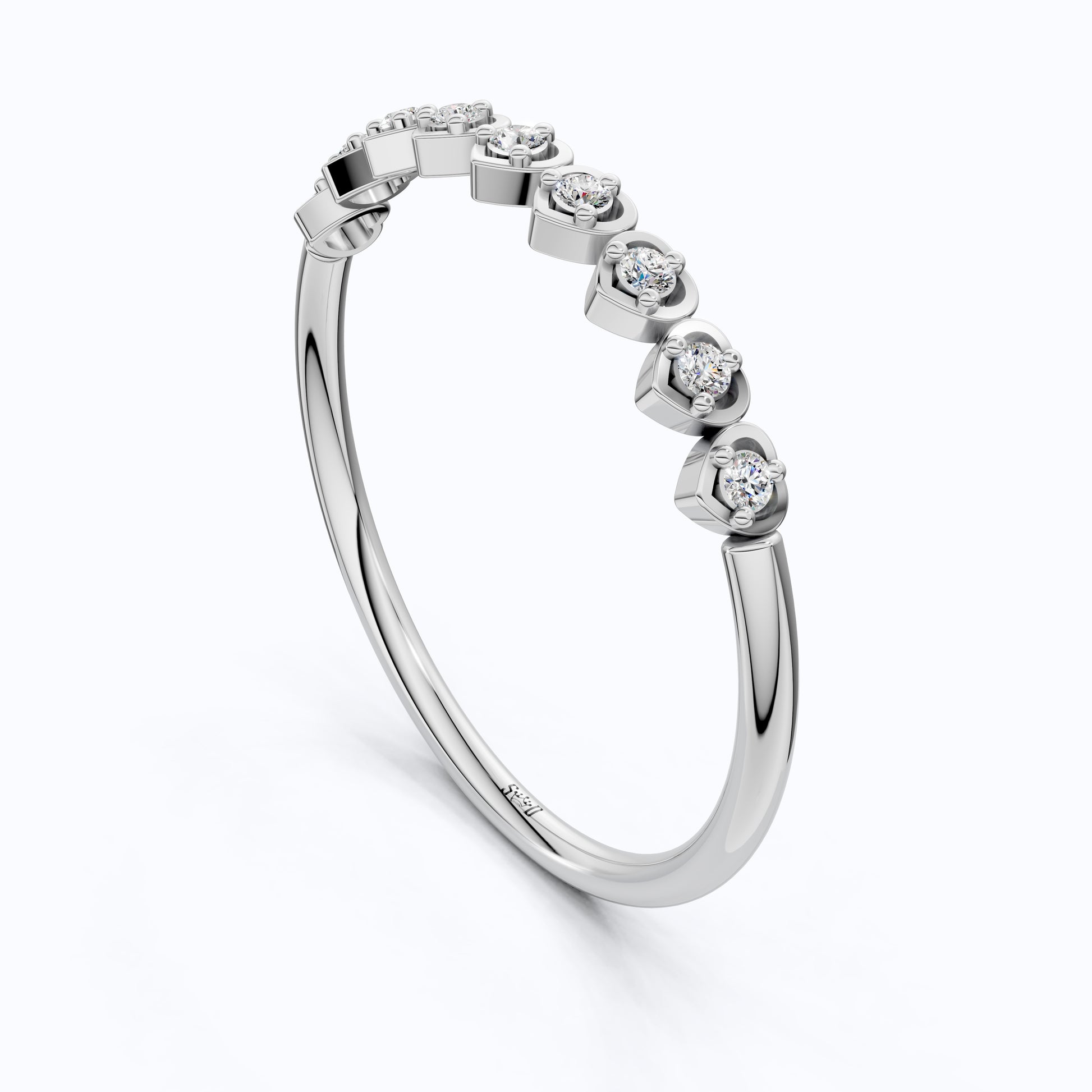 Heart Patterned Slim Stacker Wedding Ring in 14K Solid Gold, 0.07 TCW Round Cut Lab Created Diamonds, Everyday Ring, Birthday Gift For Her