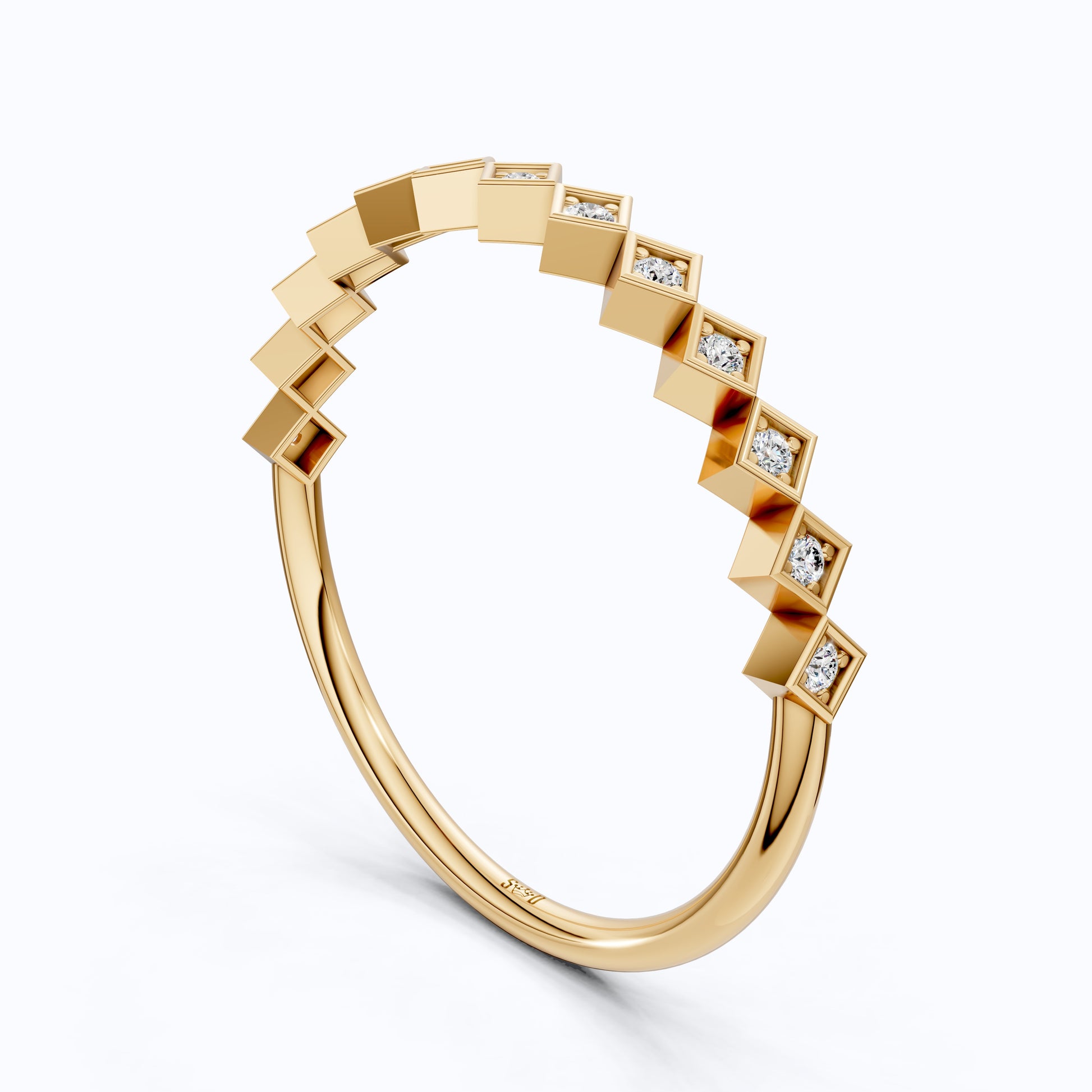 Contemporary Square Station Wedding Band in 14K Solid Gold, 0.07 TCW Round Cut Lab Grown Diamonds, Wedding Stacking Band, Graduation Gift for Her