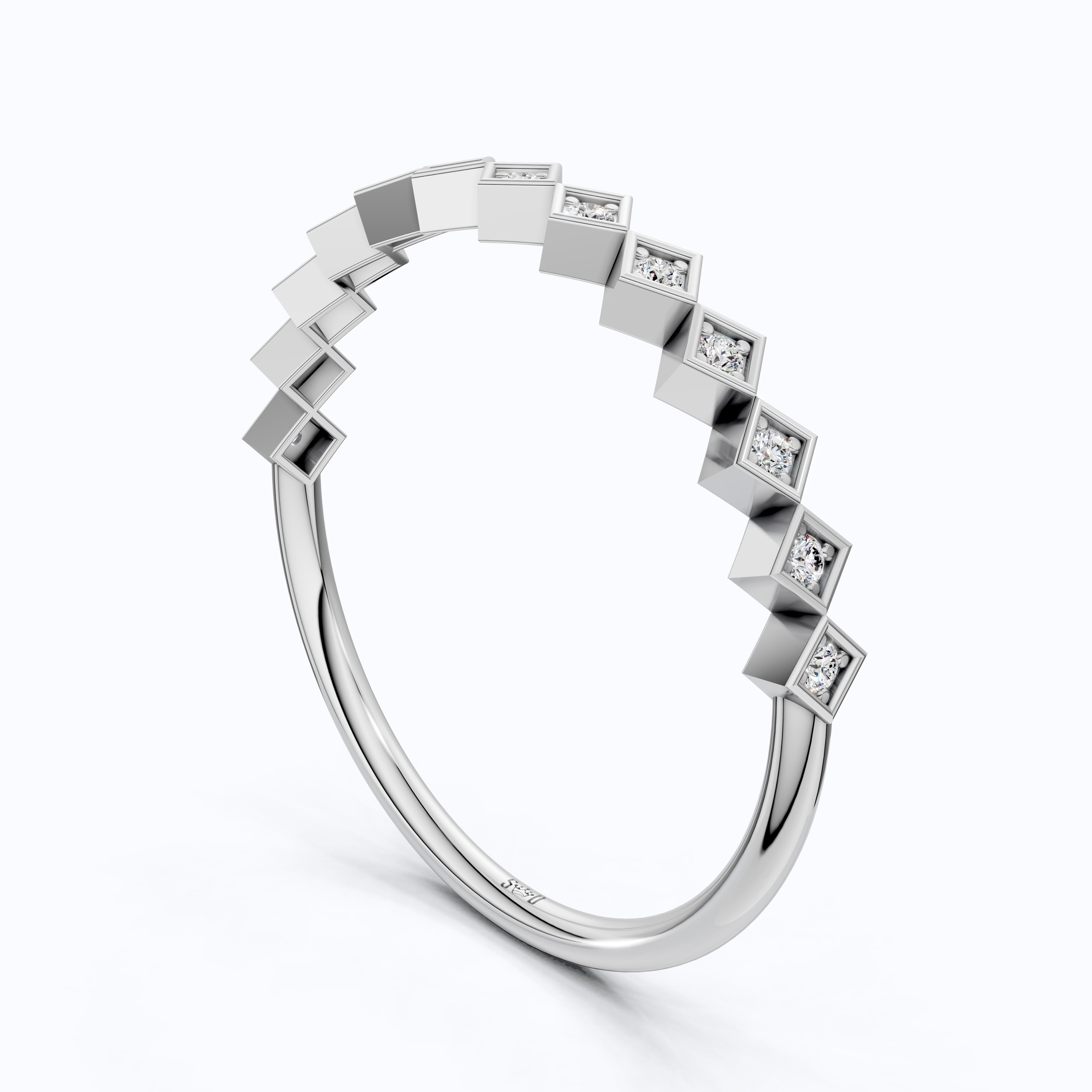 Contemporary Square Station Wedding Band in 14K Solid Gold, 0.07 TCW Round Cut Lab Grown Diamonds, Wedding Stacking Band, Graduation Gift for Her