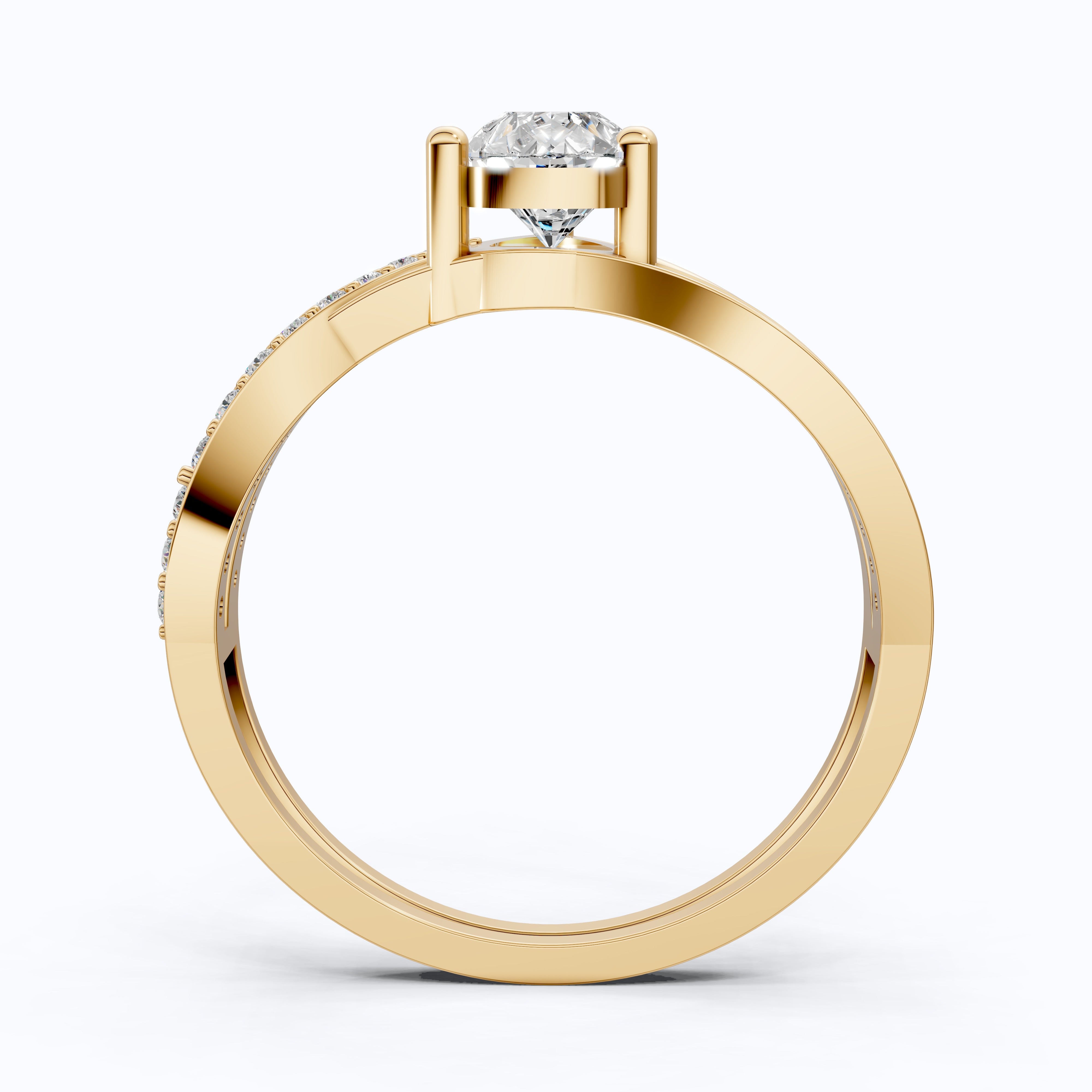 Three Row Twisted Pear Pave Engagement Ring in 14K Solid Gold, 0.70 CT Pear Cut Lab Created Diamond, Bridal Jewelry