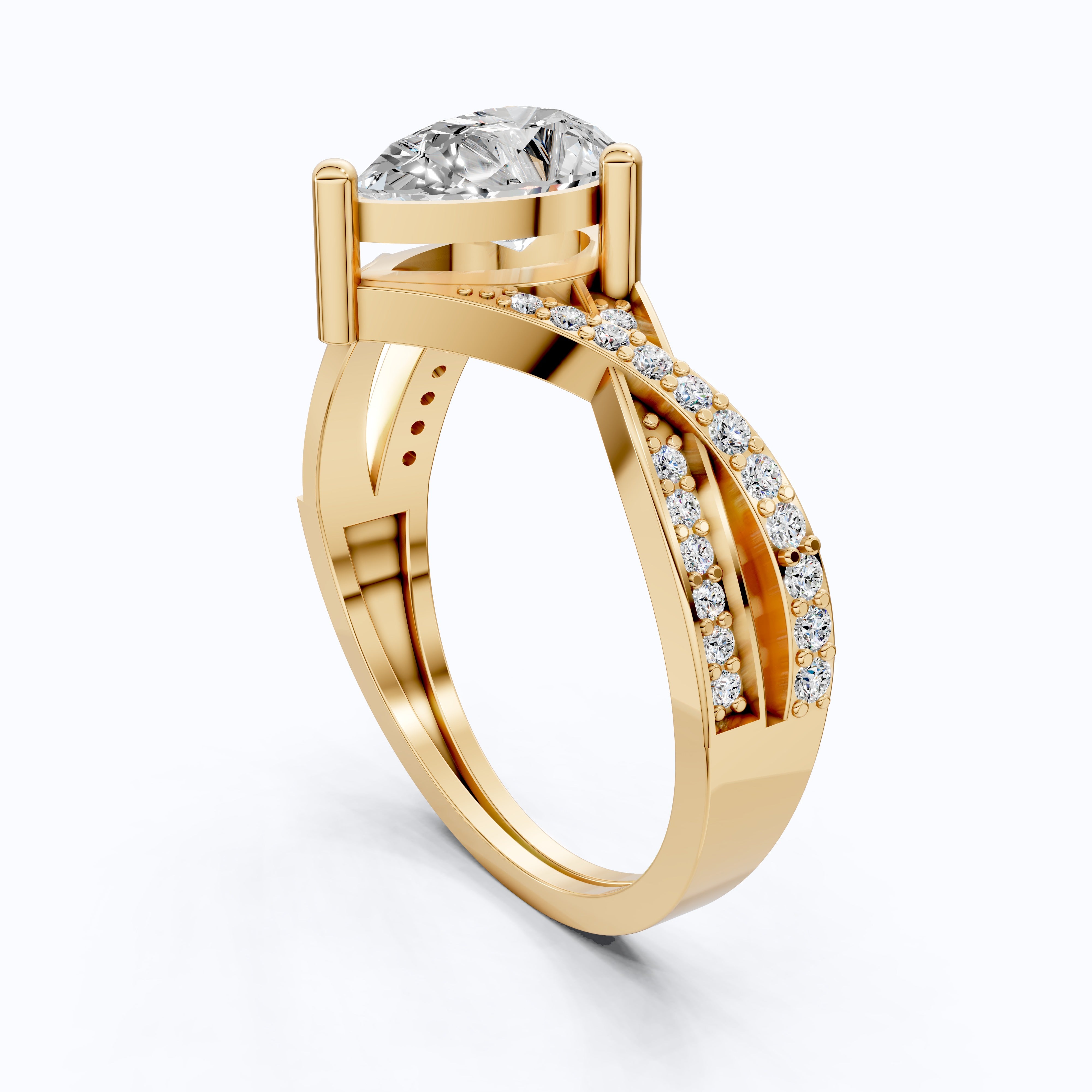 Three Row Twisted Pear Pave Engagement Ring in 14K Solid Gold, 0.70 CT Pear Cut Lab Created Diamond, Bridal Jewelry