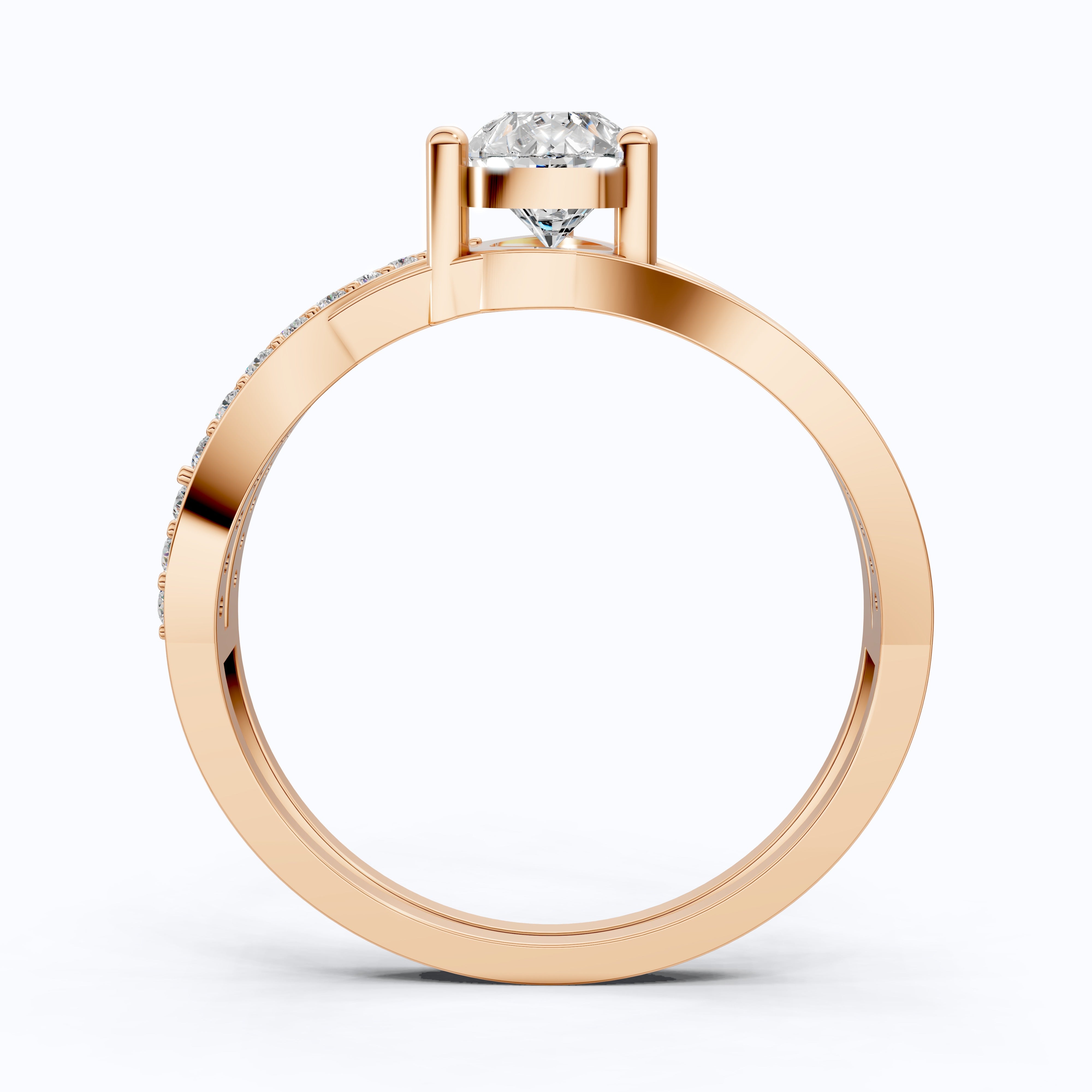 Three Row Twisted Pear Pave Engagement Ring in 14K Solid Gold, 0.70 CT Pear Cut Lab Created Diamond, Bridal Jewelry