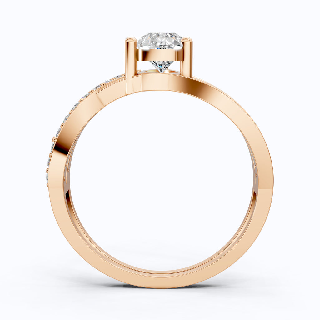 Three Row Twisted Pear Pave Engagement Ring in 14K Solid Gold, 0.70 CT Pear Cut Lab Created Diamond, Bridal Jewelry