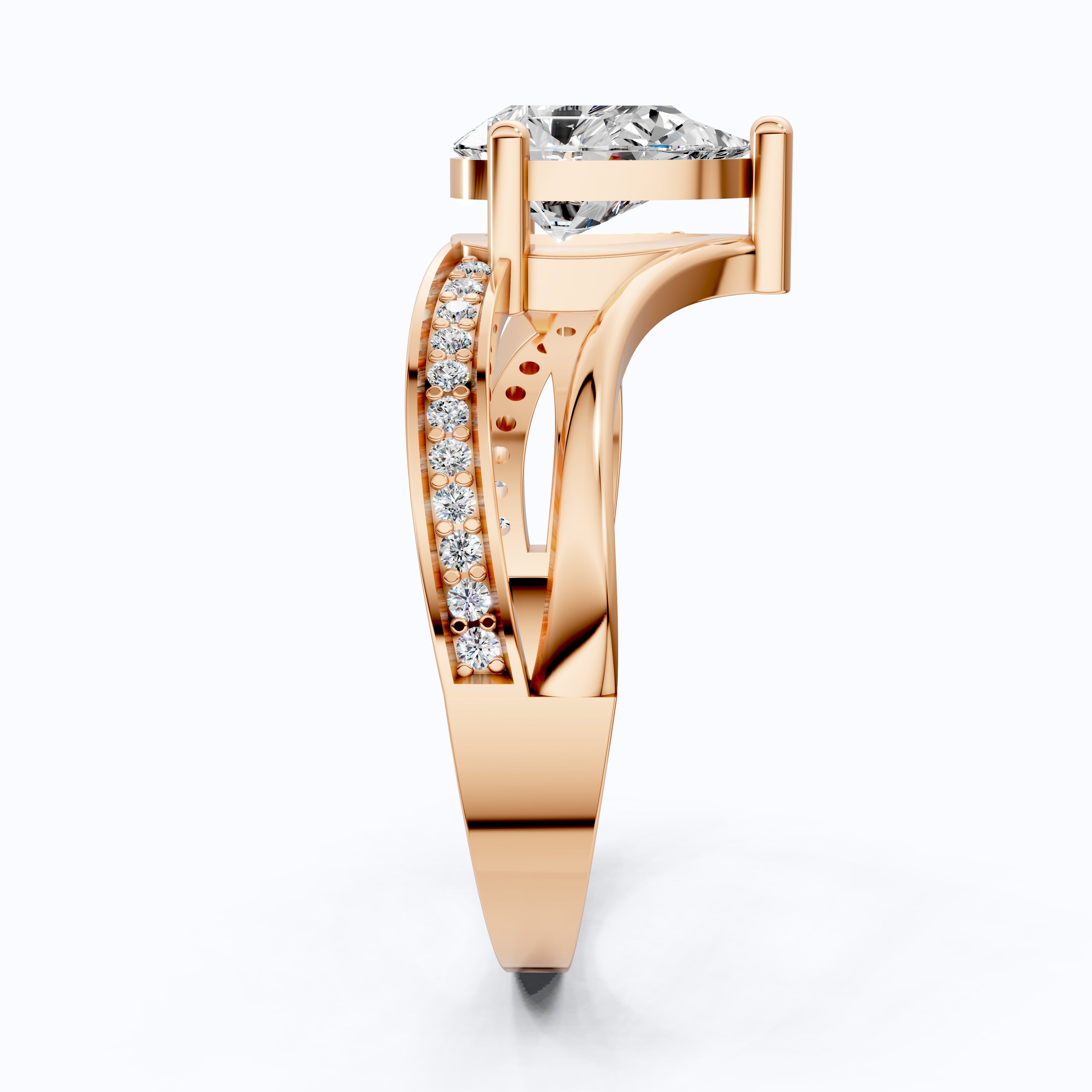 Three Row Twisted Pear Pave Engagement Ring in 14K Solid Gold, 0.70 CT Pear Cut Lab Created Diamond, Bridal Jewelry