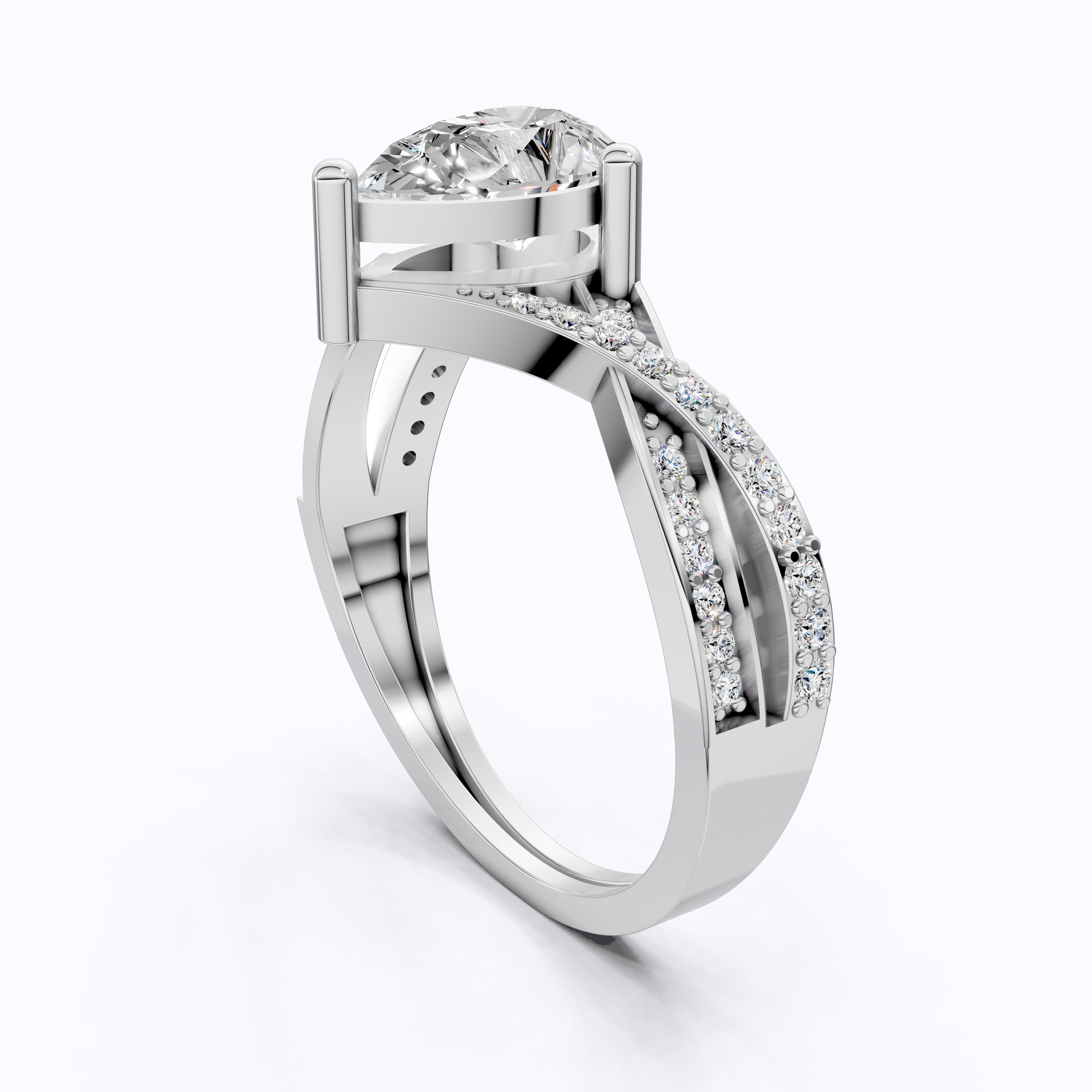 Three Row Twisted Pear Pave Engagement Ring in 14K Solid Gold, 0.70 CT Pear Cut Lab Created Diamond, Bridal Jewelry