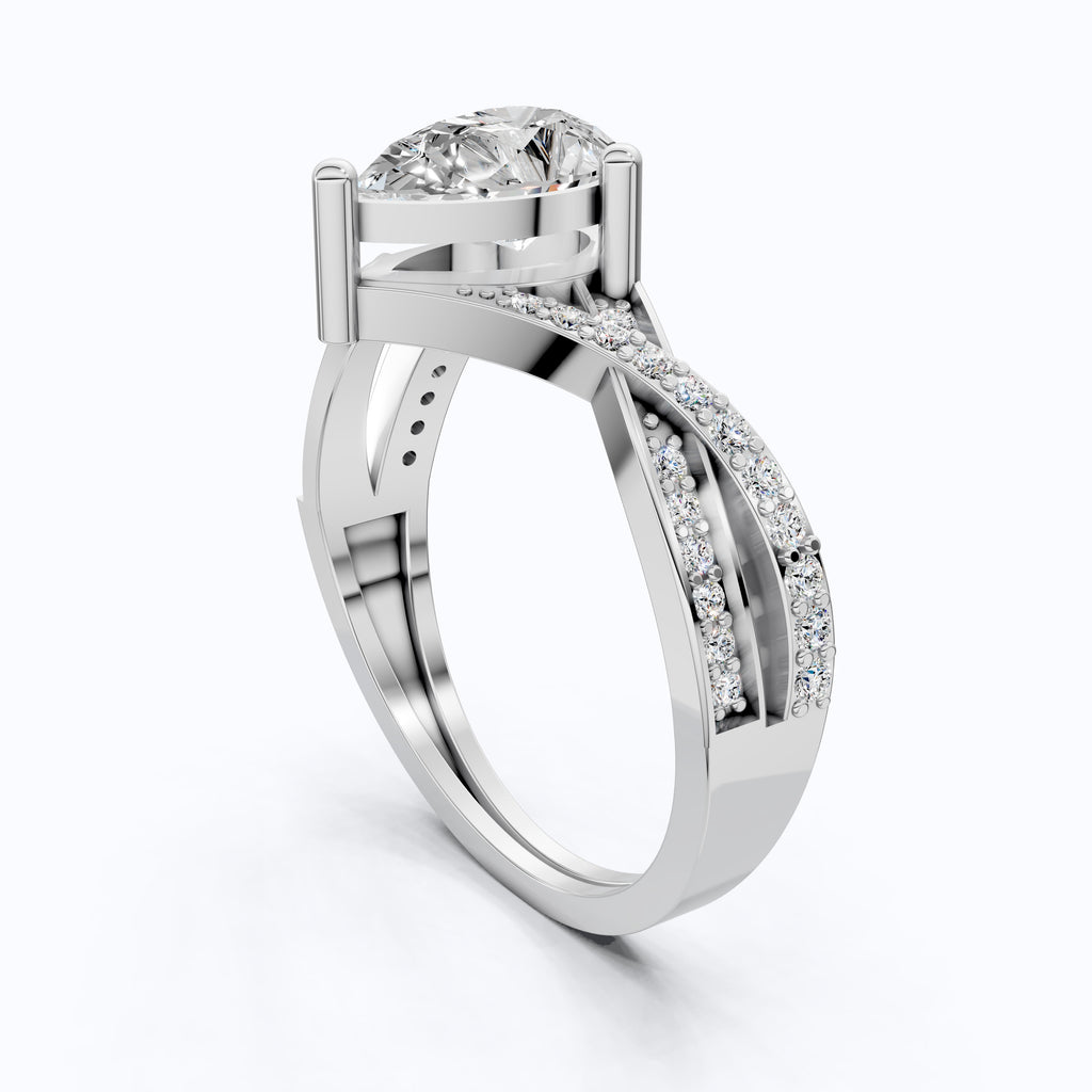 Three Row Twisted Pear Pave Engagement Ring in 14K Solid Gold, 0.70 CT Pear Cut Lab Created Diamond, Bridal Jewelry