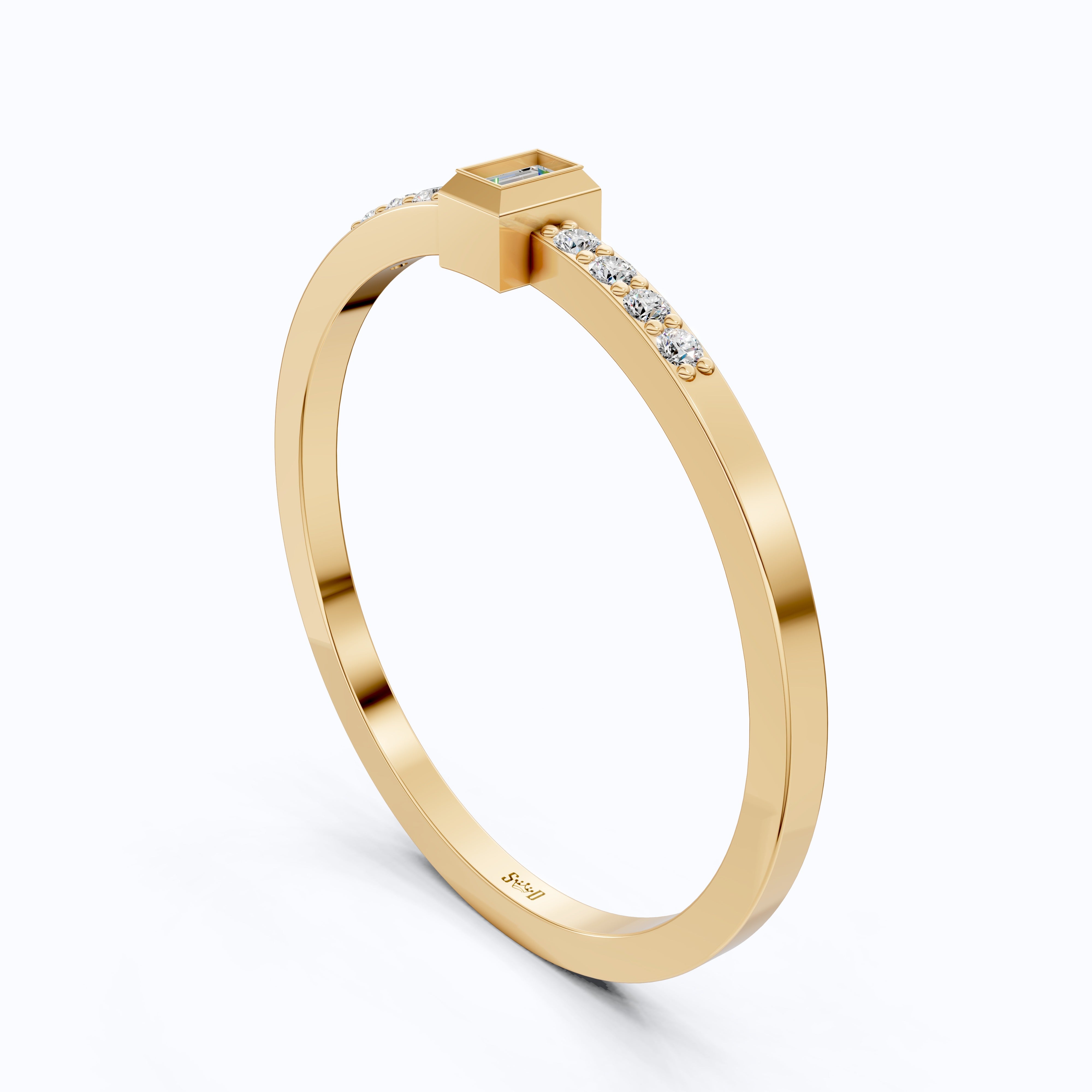 Art Deco Baguette Stacker Wedding Ring in 14K Solid Gold, 0.09 TCW Baguette/Round Cut Lab Created Diamonds, Birthday Gift For Her, Christmas Gift