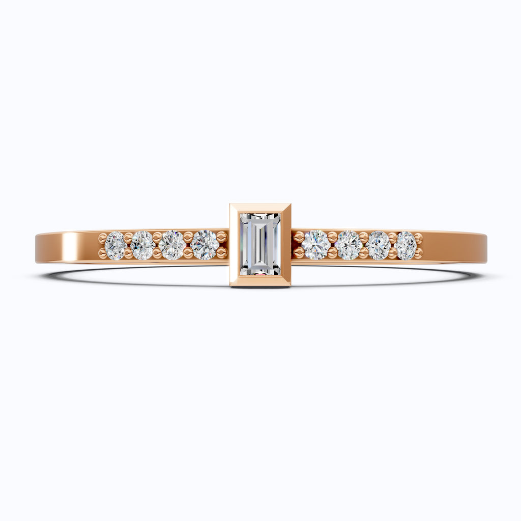 Art Deco Baguette Stacker Wedding Ring in 14K Solid Gold, 0.09 TCW Baguette/Round Cut Lab Created Diamonds, Birthday Gift For Her, Christmas Gift