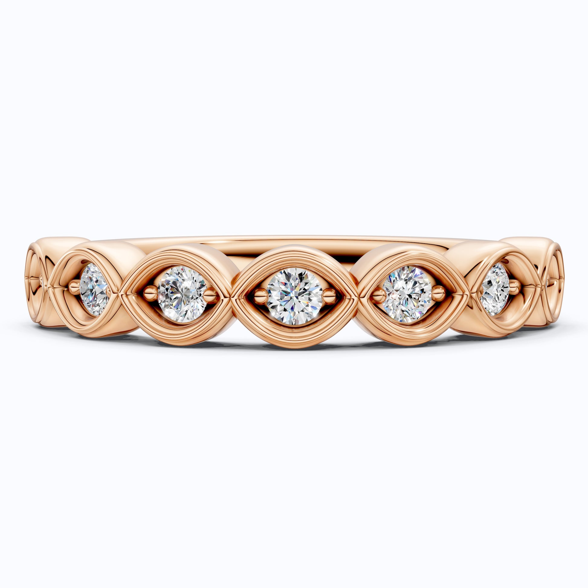 Round Cut Bezel Set Half Eternity Anniversary Ring