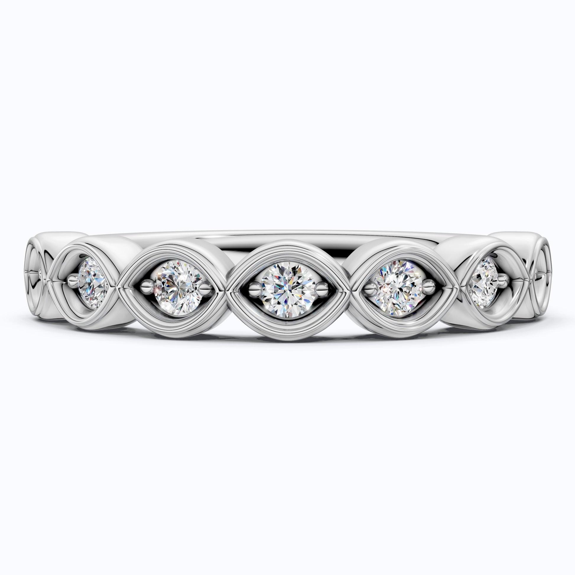 Round Cut Bezel Set Half Eternity Anniversary Ring