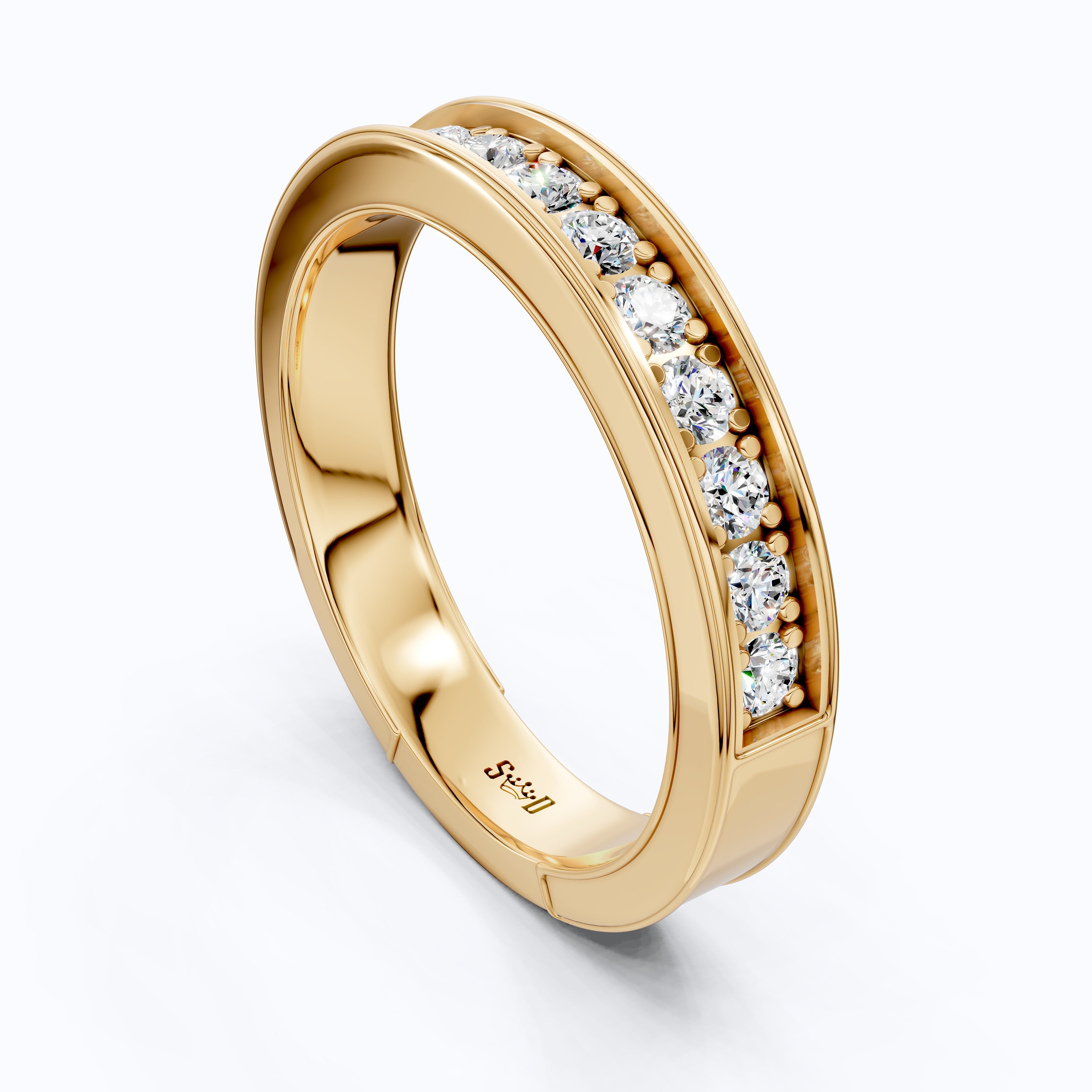 Channel Set Half Eternity Wedding Ring in 14K Solid Gold, 0.56 Round Cut Lab Created Diamonds, Anniversary Ring, Gift for Her, Everyday Jewelry