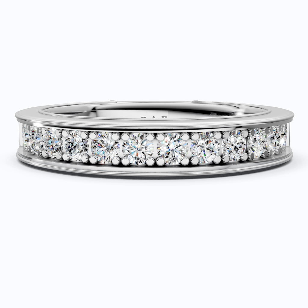 Channel Set Half Eternity Wedding Ring in 14K Solid Gold, 0.56 Round Cut Lab Created Diamonds, Anniversary Ring, Gift for Her, Everyday Jewelry