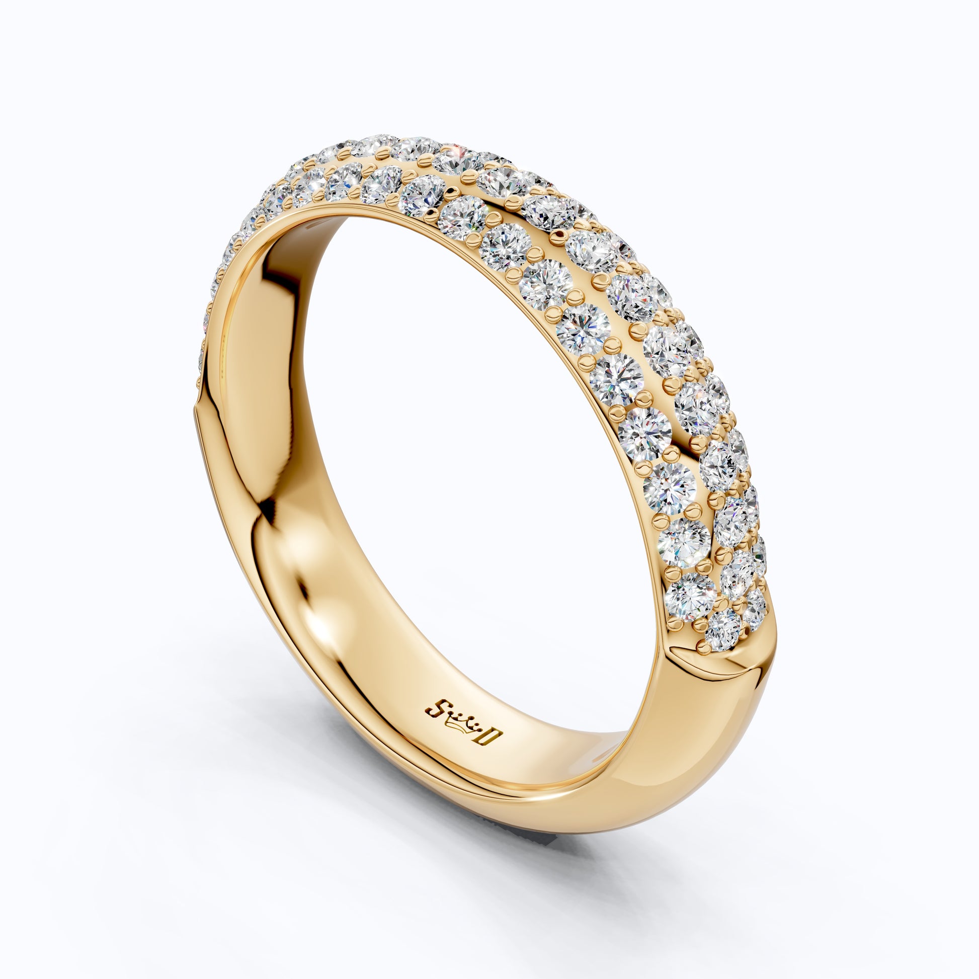 Triple Row Pavé Dome Wedding Band in 14K Solid Gold, Half Eternity Band, Elegant Anniversary Everyday Gift for Wife