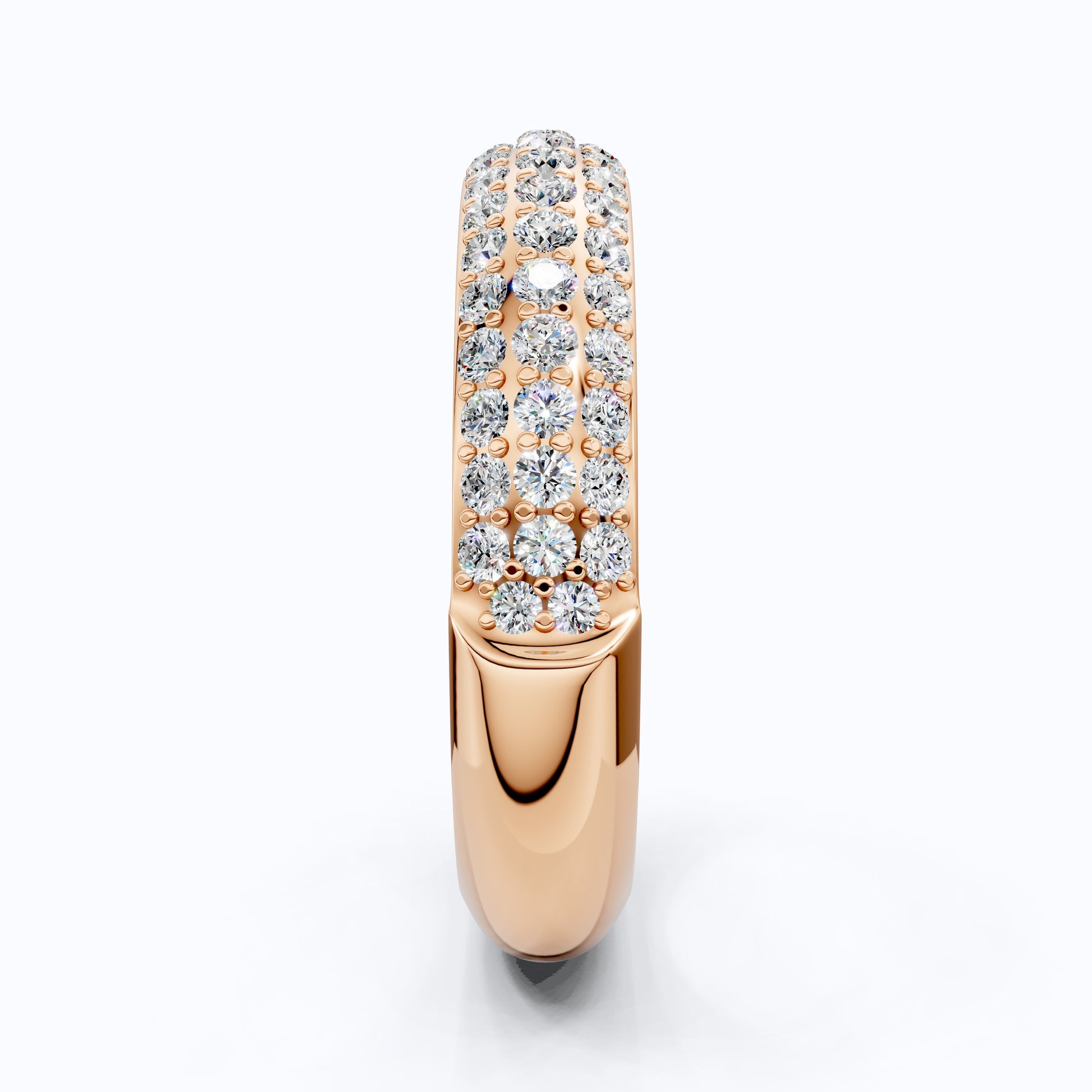 Triple Row Pavé Dome Wedding Band in 14K Solid Gold, Half Eternity Band, Elegant Anniversary Everyday Gift for Wife