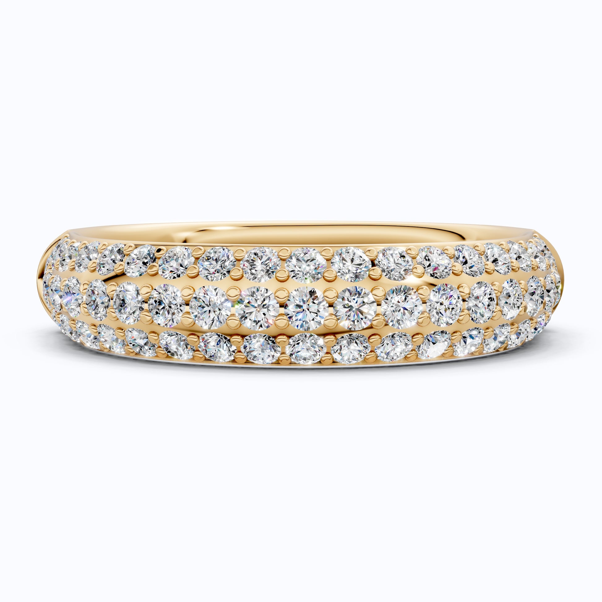 Triple Row Pavé Dome Wedding Band in 14K Solid Gold, Half Eternity Band, Elegant Anniversary Everyday Gift for Wife