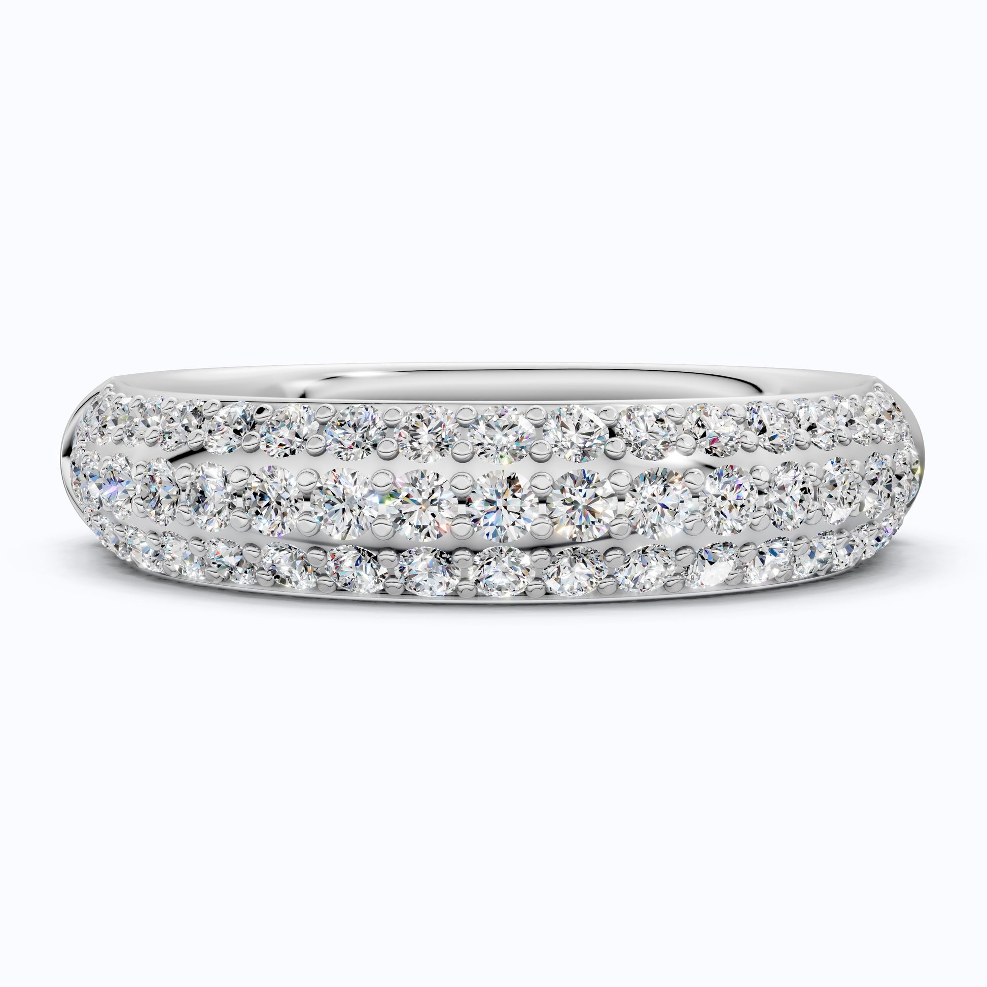 Triple Row Pavé Dome Wedding Band in 14K Solid Gold, Half Eternity Band, Elegant Anniversary Everyday Gift for Wife