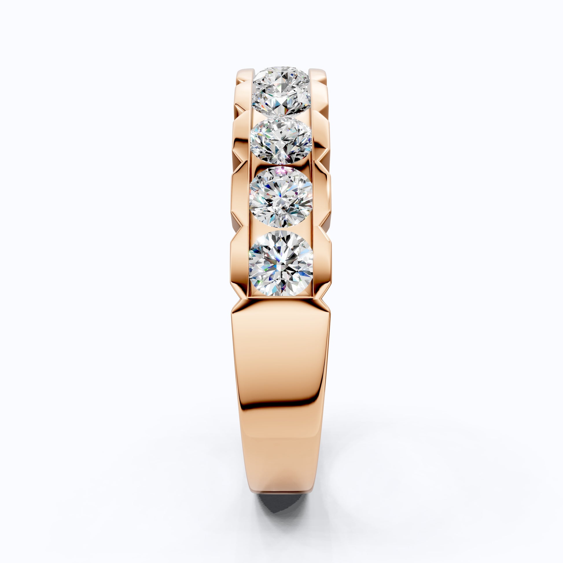 Architectural Channel Set Eternity Wedding Band in 14K Solid Gold, 1.00 TCW Round Cut Lab Grown Diamonds, Bridal Jewelry, Gift For Her