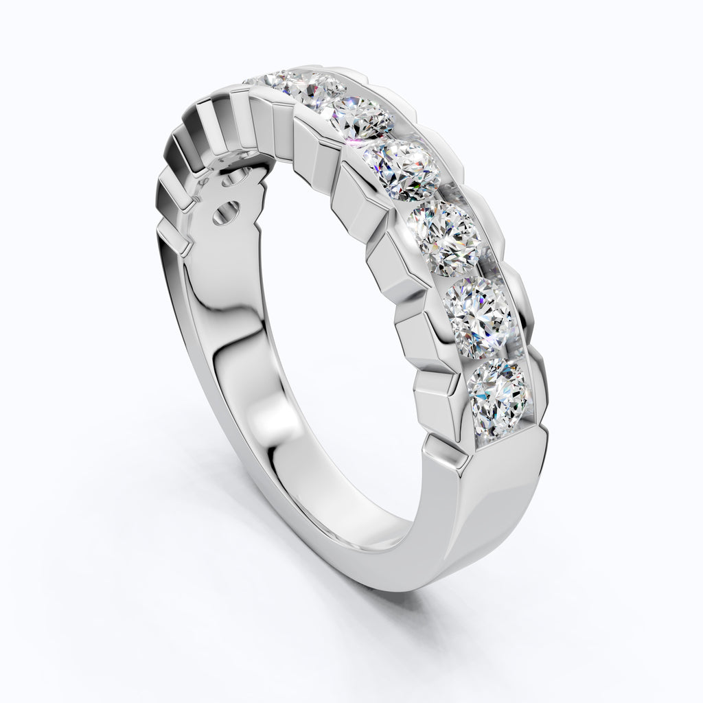 Architectural Channel Set Eternity Wedding Band in 14K Solid Gold, 1.00 TCW Round Cut Lab Grown Diamonds, Bridal Jewelry, Gift For Her