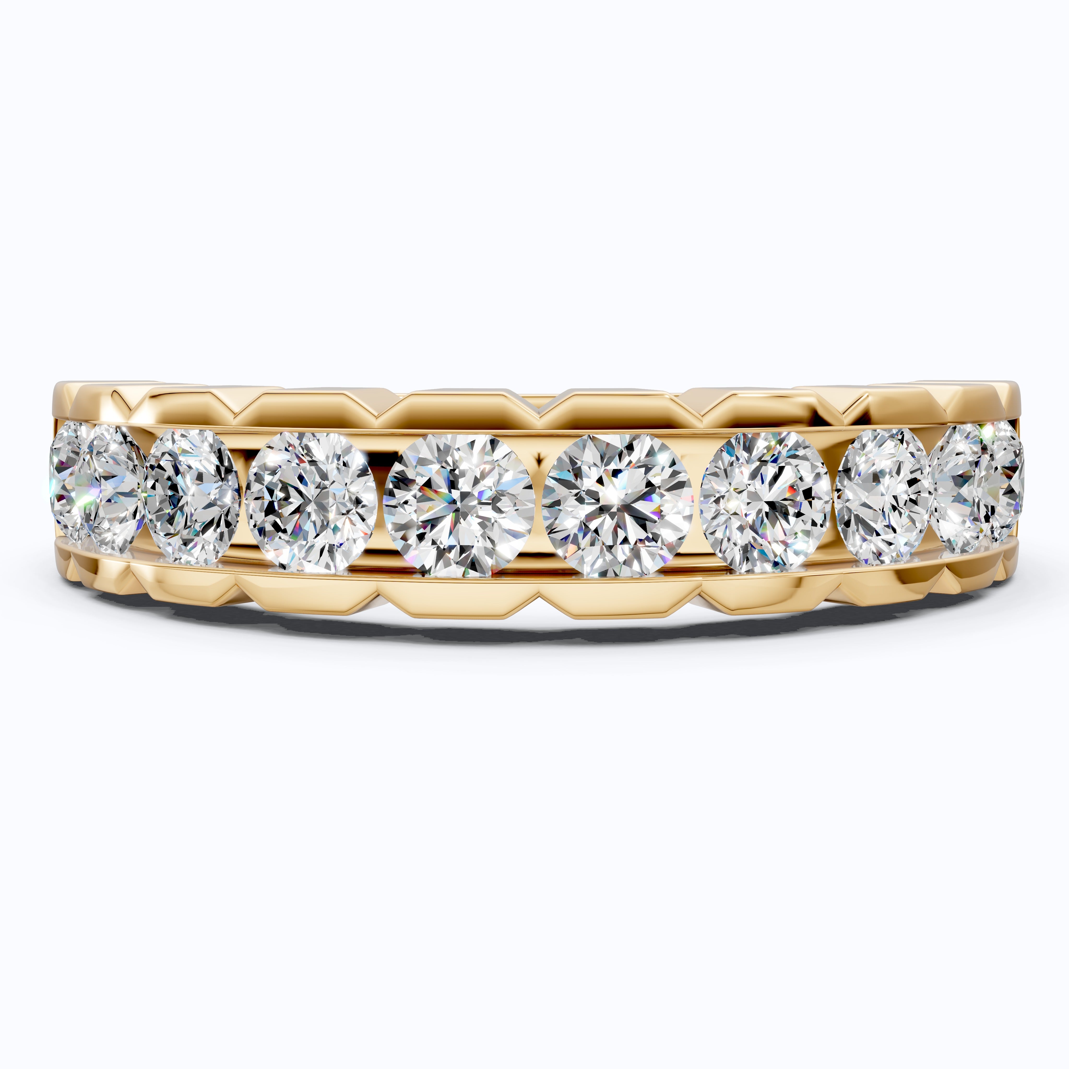 Architectural Channel Set Eternity Wedding Band in 14K Solid Gold, 1.00 TCW Round Cut Lab Grown Diamonds, Bridal Jewelry, Gift For Her