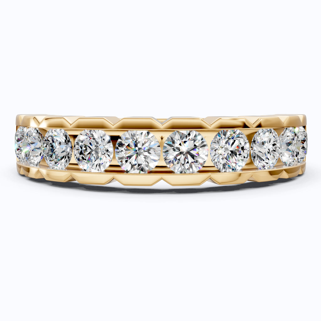 Architectural Channel Set Eternity Wedding Band in 14K Solid Gold, 1.00 TCW Round Cut Lab Grown Diamonds, Bridal Jewelry, Gift For Her