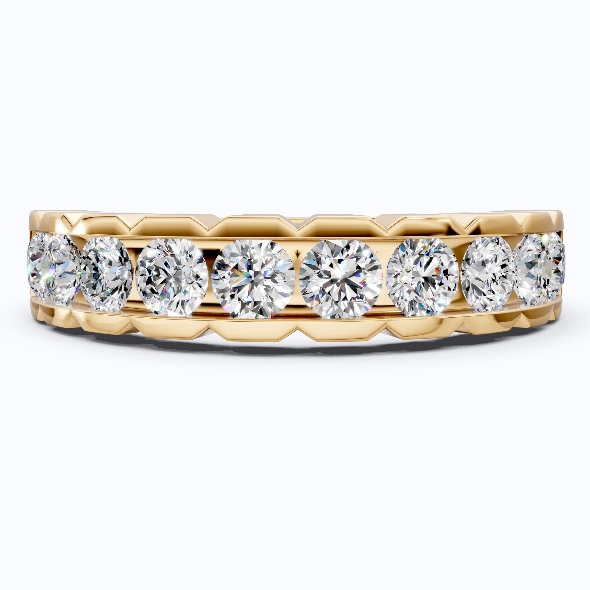 Architectural Channel Set Eternity Wedding Band in 14K Solid Gold, 1.00 TCW Round Cut Lab Grown Diamonds, Bridal Jewelry, Gift For Her