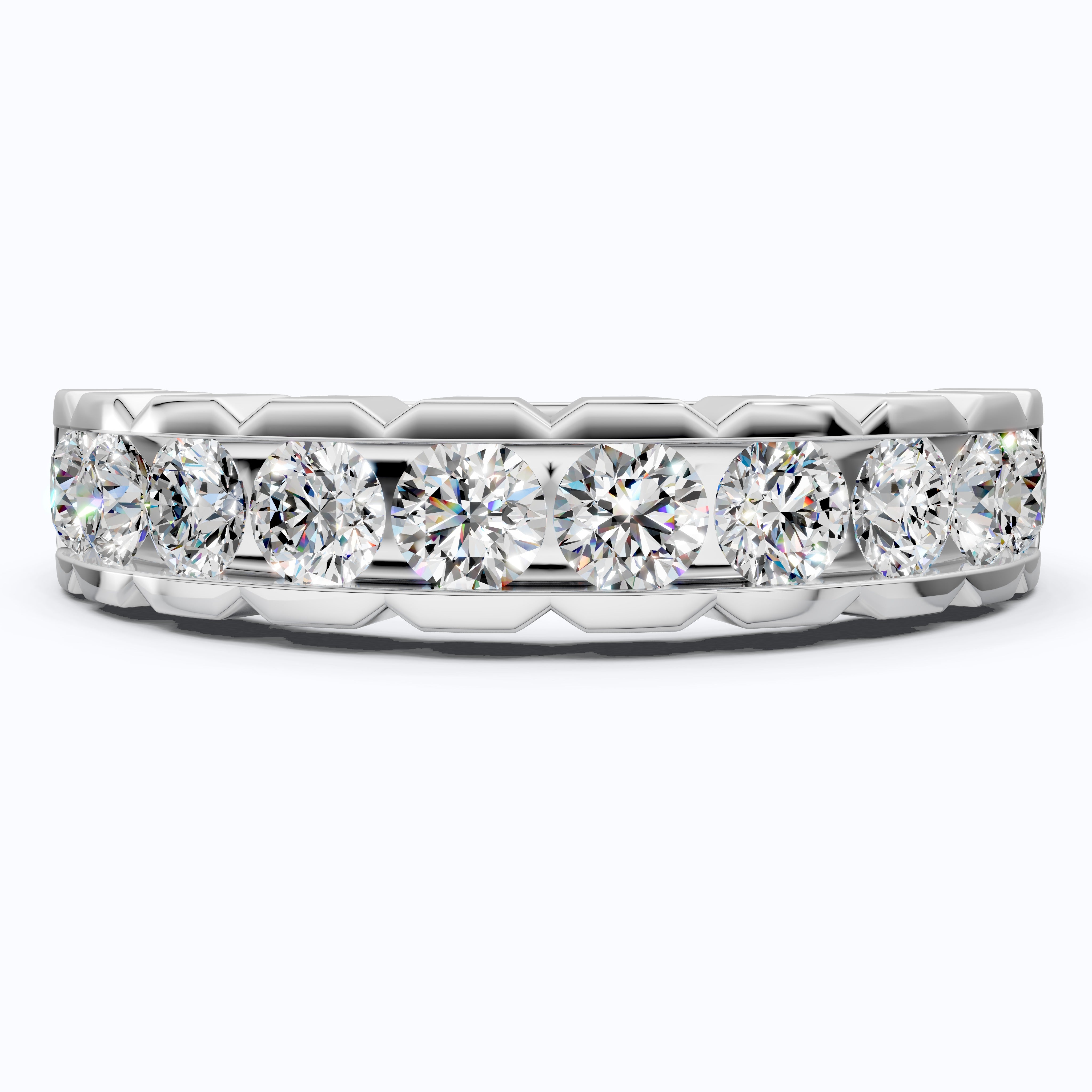 Architectural Channel Set Eternity Wedding Band in 14K Solid Gold, 1.00 TCW Round Cut Lab Grown Diamonds, Bridal Jewelry, Gift For Her