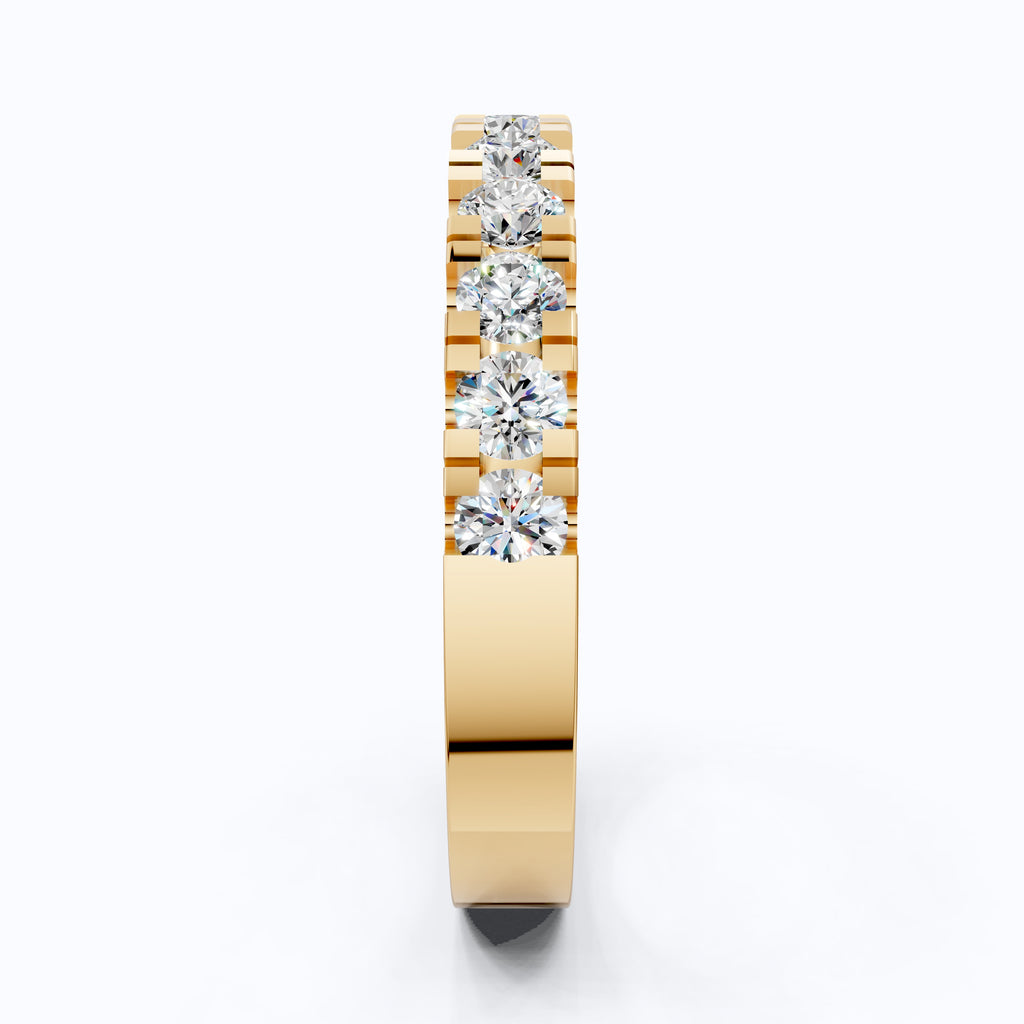 Contemporary Bar-Set Half Eternity Wedding Band in Lab Grown Diamond – Solid 9k/14k Gold, Anniversary Gift for Wife, Fine Jewelry