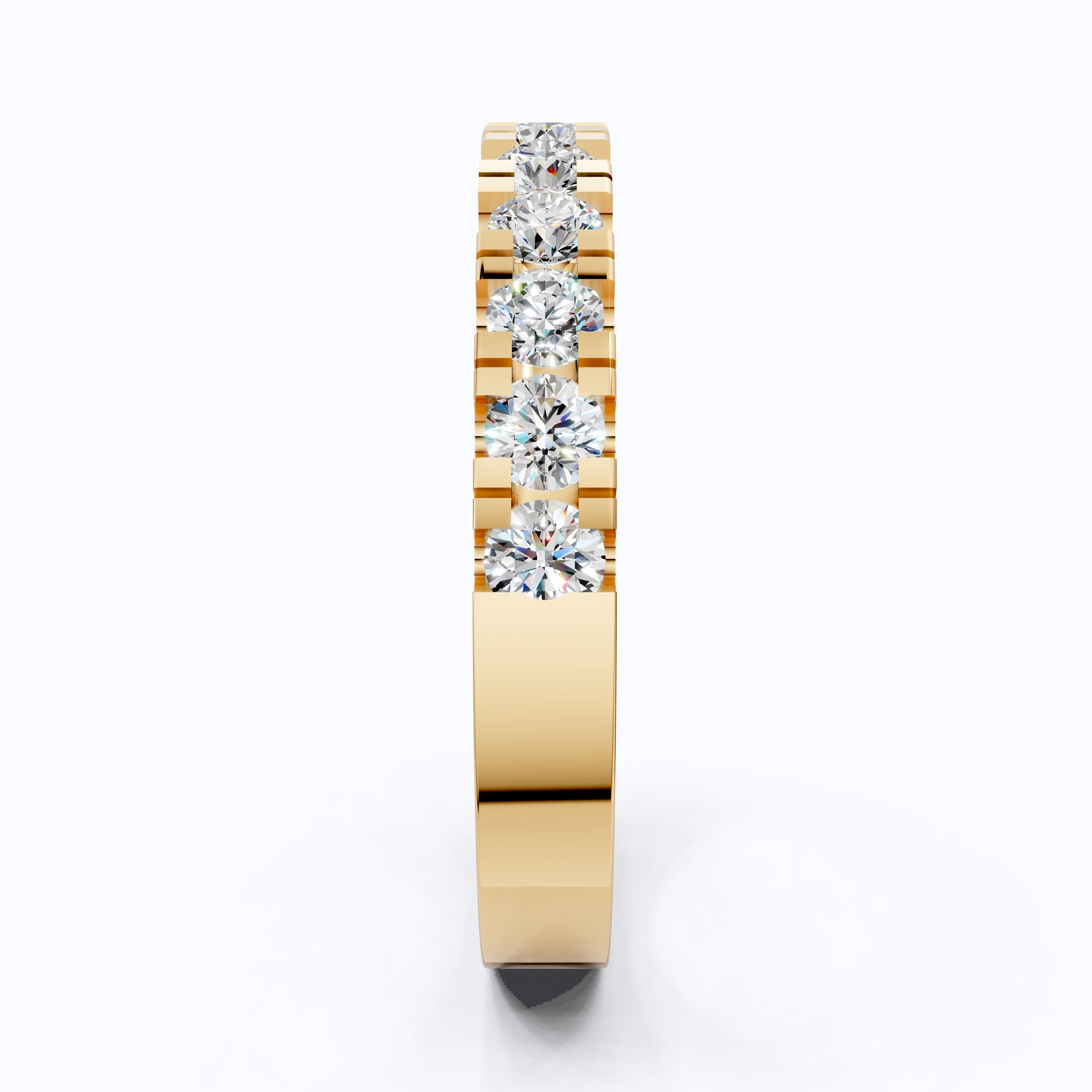 Contemporary Bar-Set Half Eternity Wedding Band in Lab Grown Diamond – Solid 9k/14k Gold, Anniversary Gift for Wife, Fine Jewelry