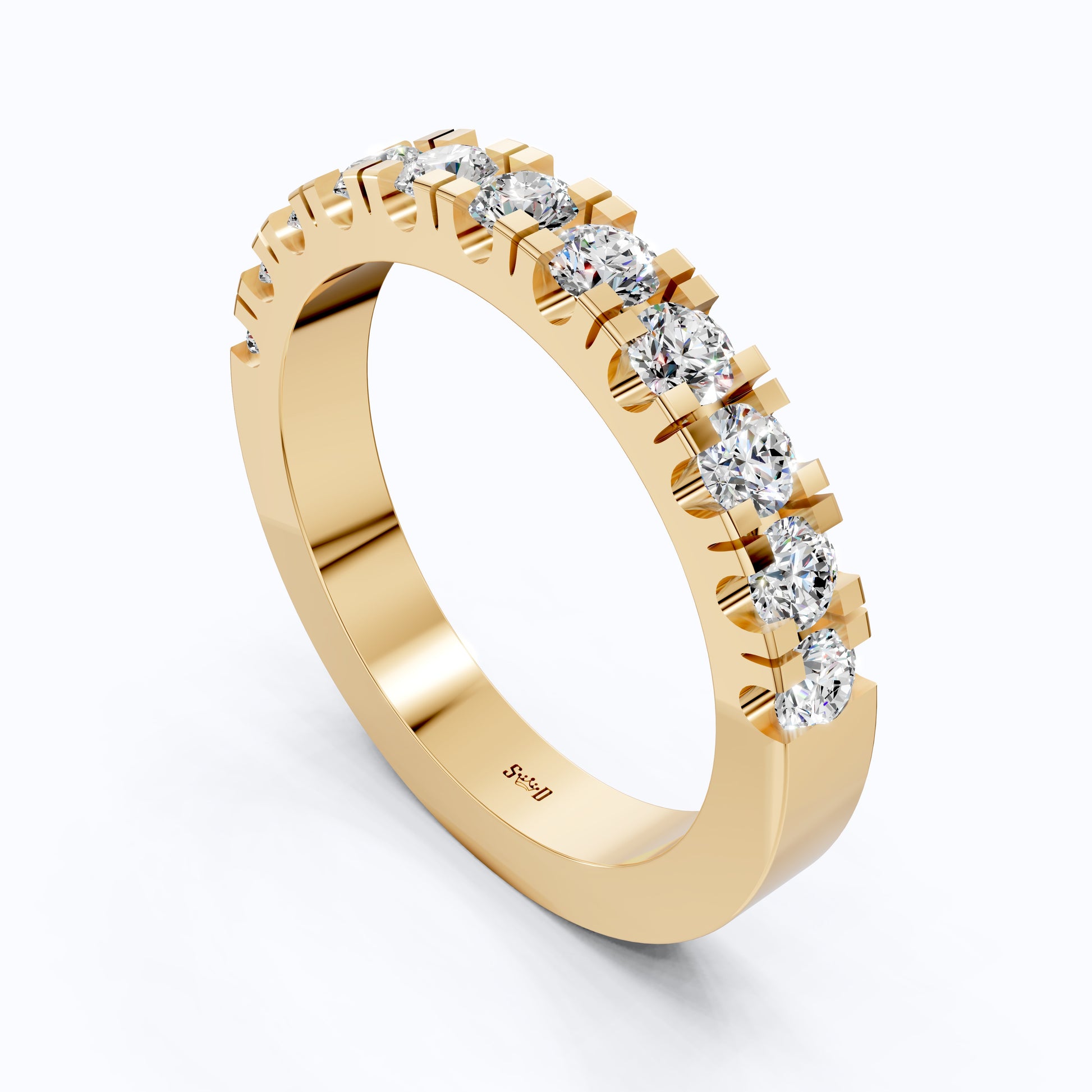 Contemporary Bar-Set Half Eternity Wedding Band in Lab Grown Diamond – Solid 9k/14k Gold, Anniversary Gift for Wife, Fine Jewelry