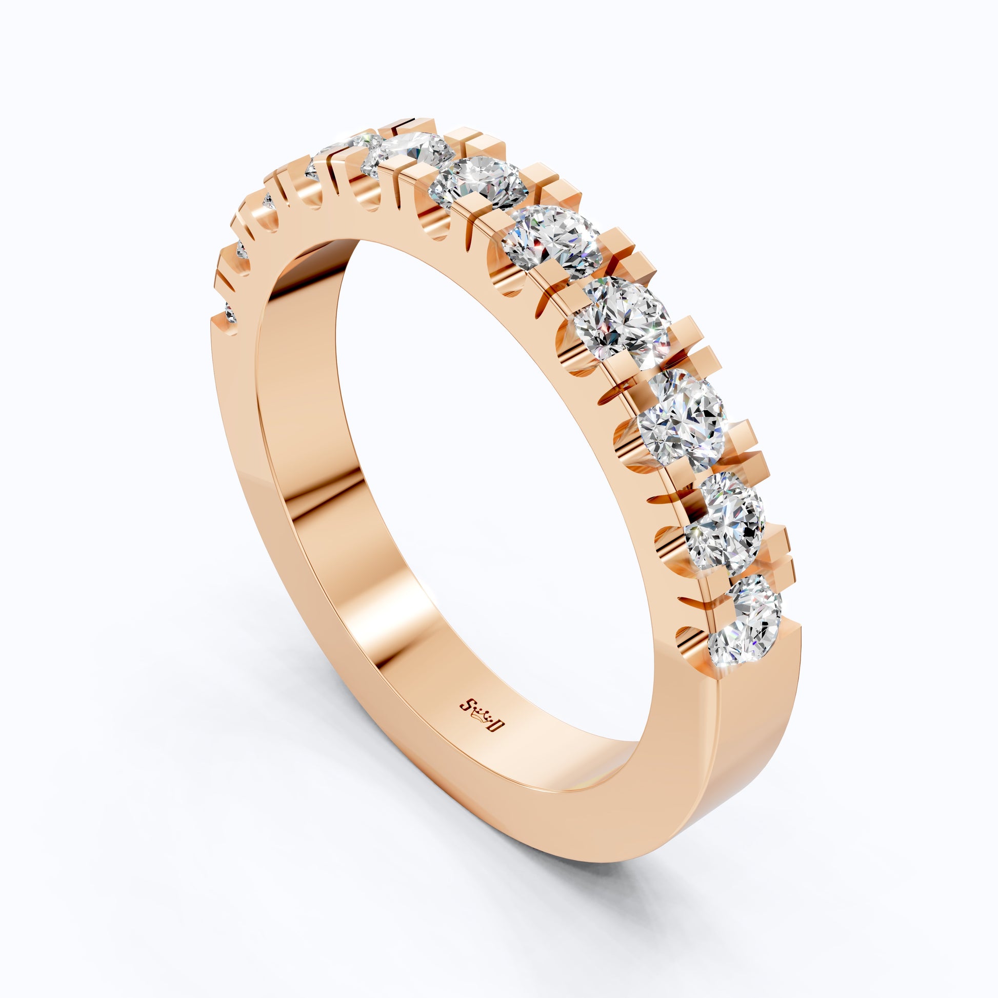 Contemporary Bar-Set Half Eternity Wedding Band in Lab Grown Diamond – Solid 9k/14k Gold, Anniversary Gift for Wife, Fine Jewelry