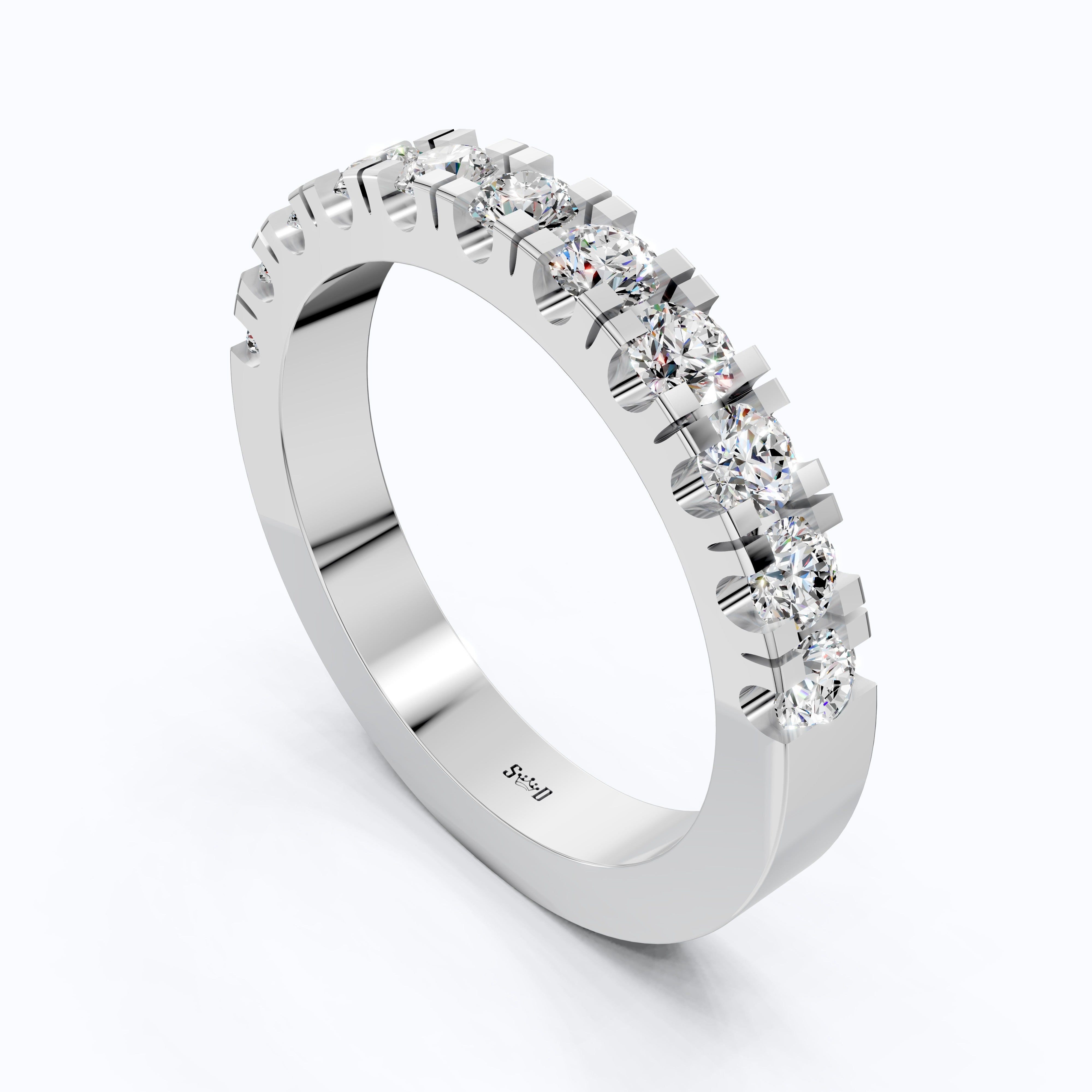 Contemporary Bar-Set Half Eternity Wedding Band in Lab Grown Diamond – Solid 9k/14k Gold, Anniversary Gift for Wife, Fine Jewelry