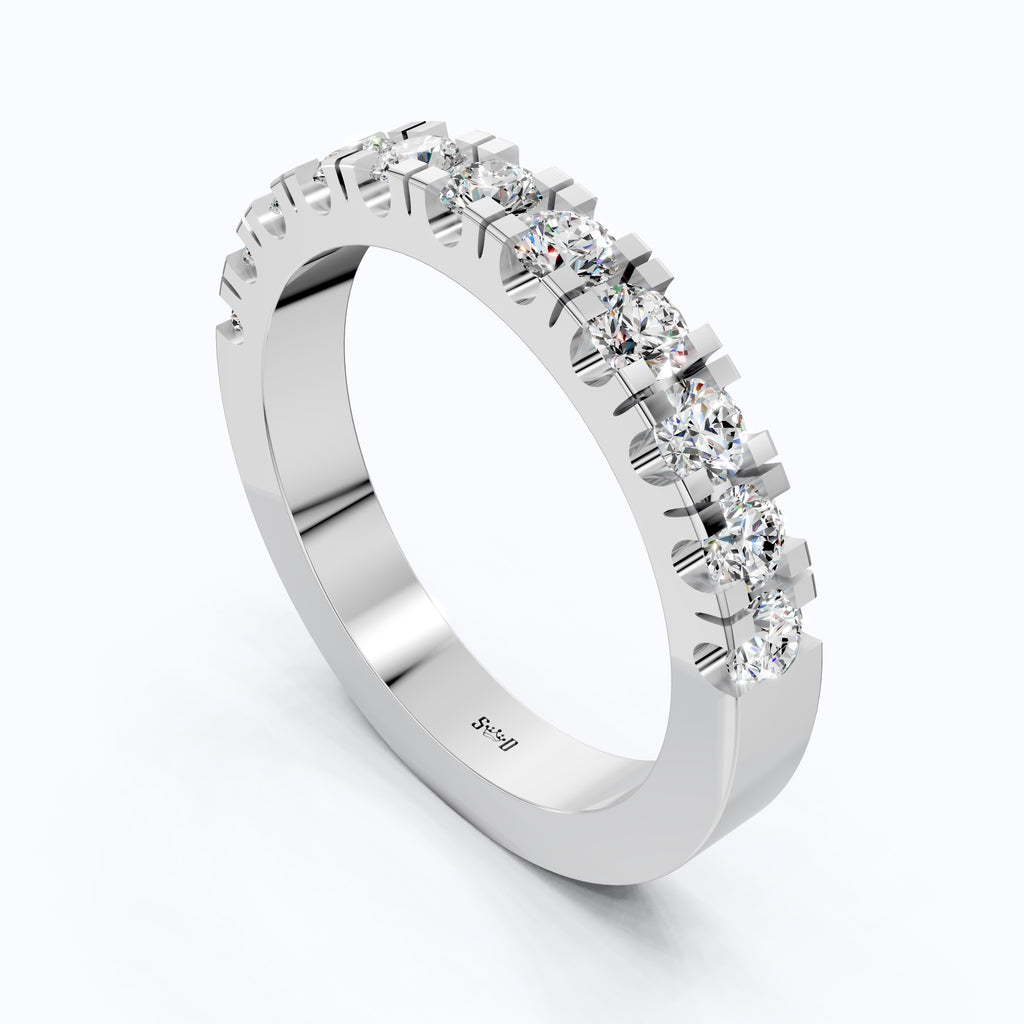 Contemporary Bar-Set Half Eternity Wedding Band in Lab Grown Diamond – Solid 9k/14k Gold, Anniversary Gift for Wife, Fine Jewelry