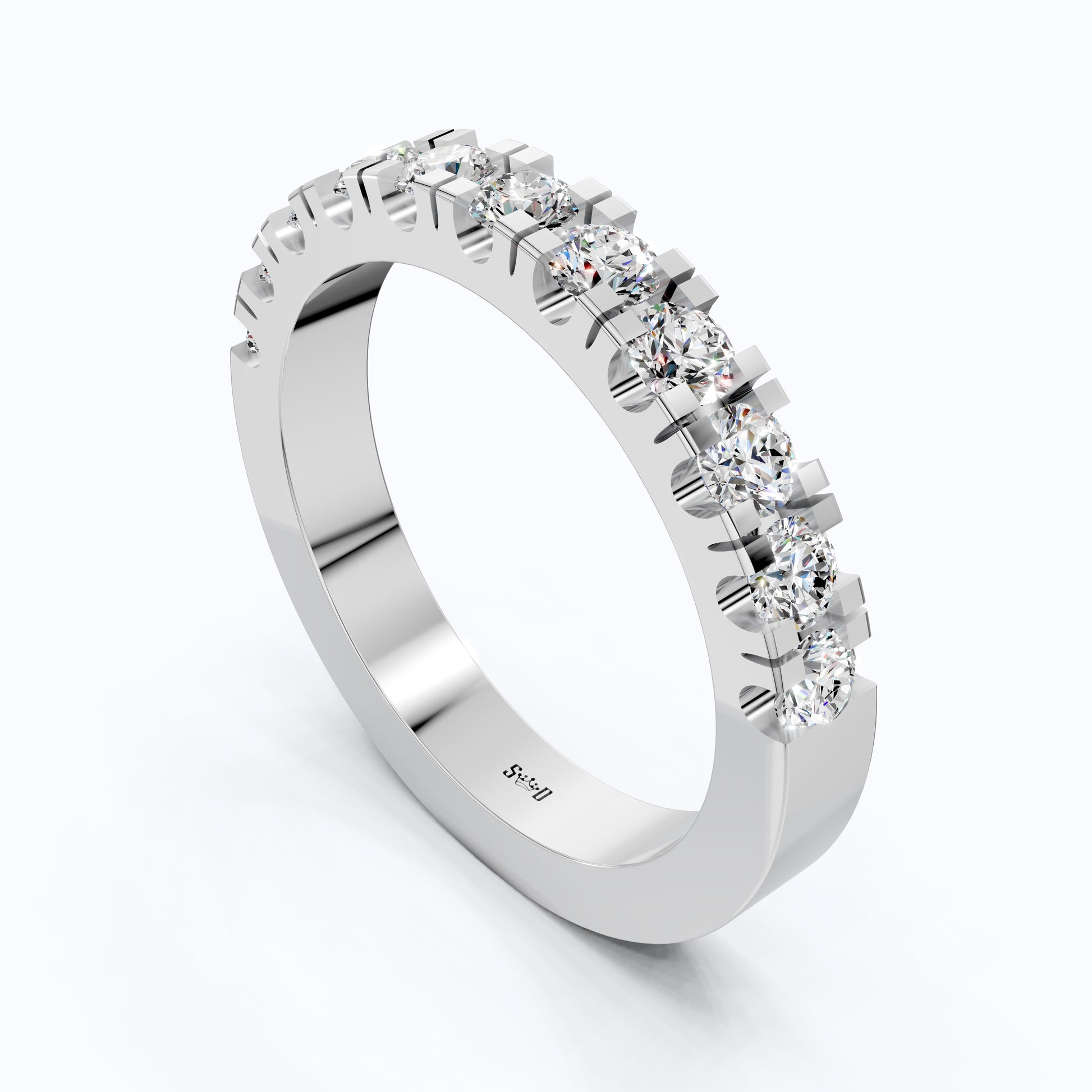 Contemporary Bar-Set Half Eternity Wedding Band in Lab Grown Diamond – Solid 9k/14k Gold, Anniversary Gift for Wife, Fine Jewelry