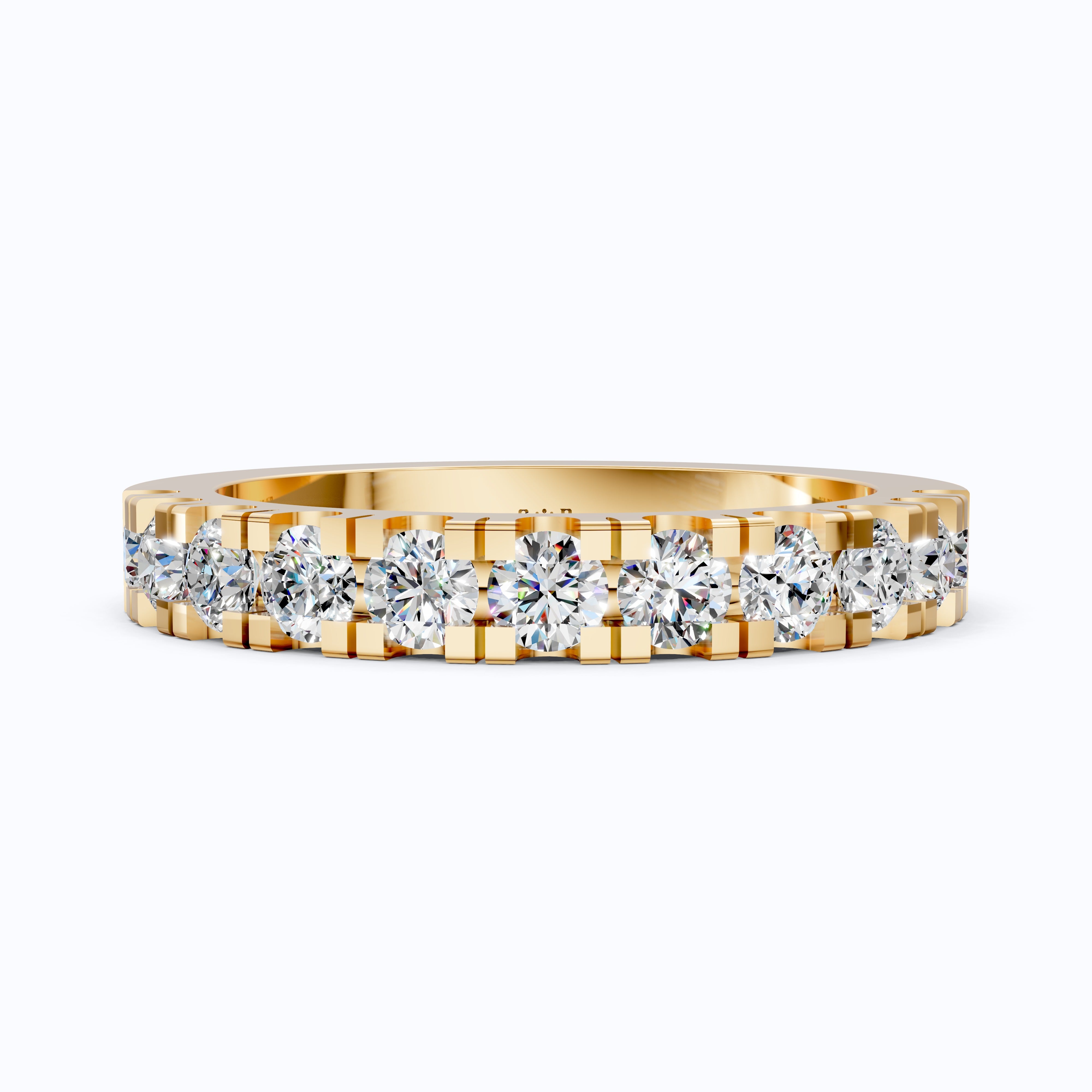 Contemporary Bar-Set Half Eternity Wedding Band in Lab Grown Diamond – Solid 9k/14k Gold, Anniversary Gift for Wife, Fine Jewelry
