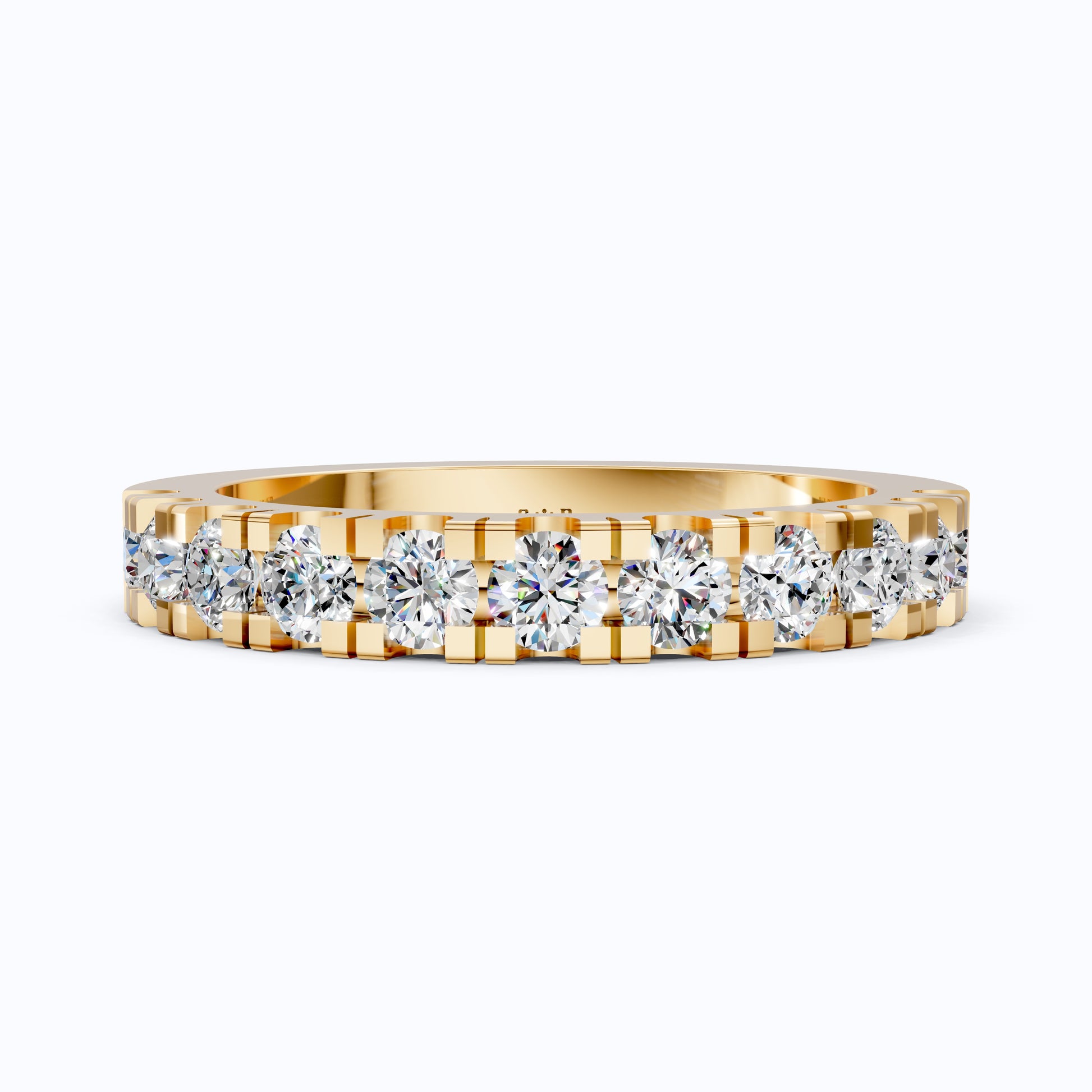 Contemporary Bar-Set Half Eternity Wedding Band in Lab Grown Diamond – Solid 9k/14k Gold, Anniversary Gift for Wife, Fine Jewelry