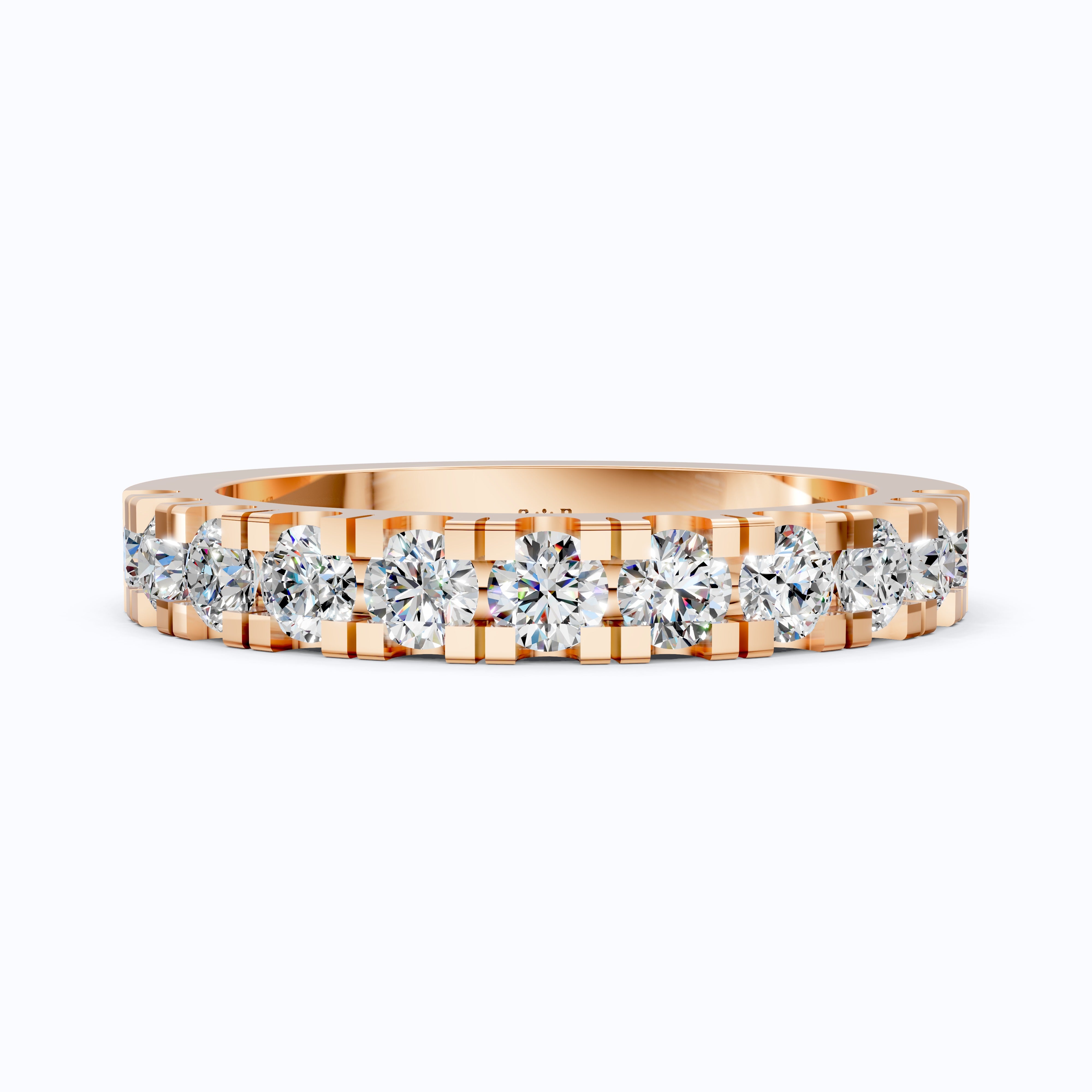 Contemporary Bar-Set Half Eternity Wedding Band in Lab Grown Diamond – Solid 9k/14k Gold, Anniversary Gift for Wife, Fine Jewelry