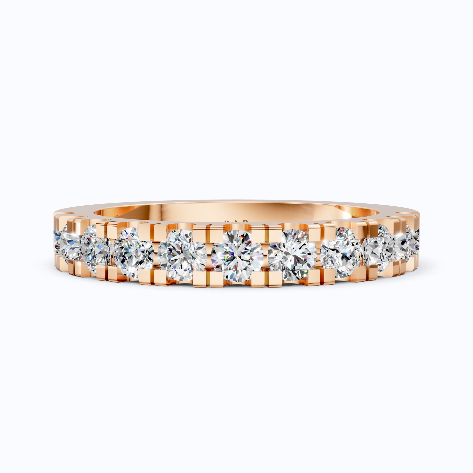 Contemporary Bar-Set Half Eternity Wedding Band in Lab Grown Diamond – Solid 9k/14k Gold, Anniversary Gift for Wife, Fine Jewelry