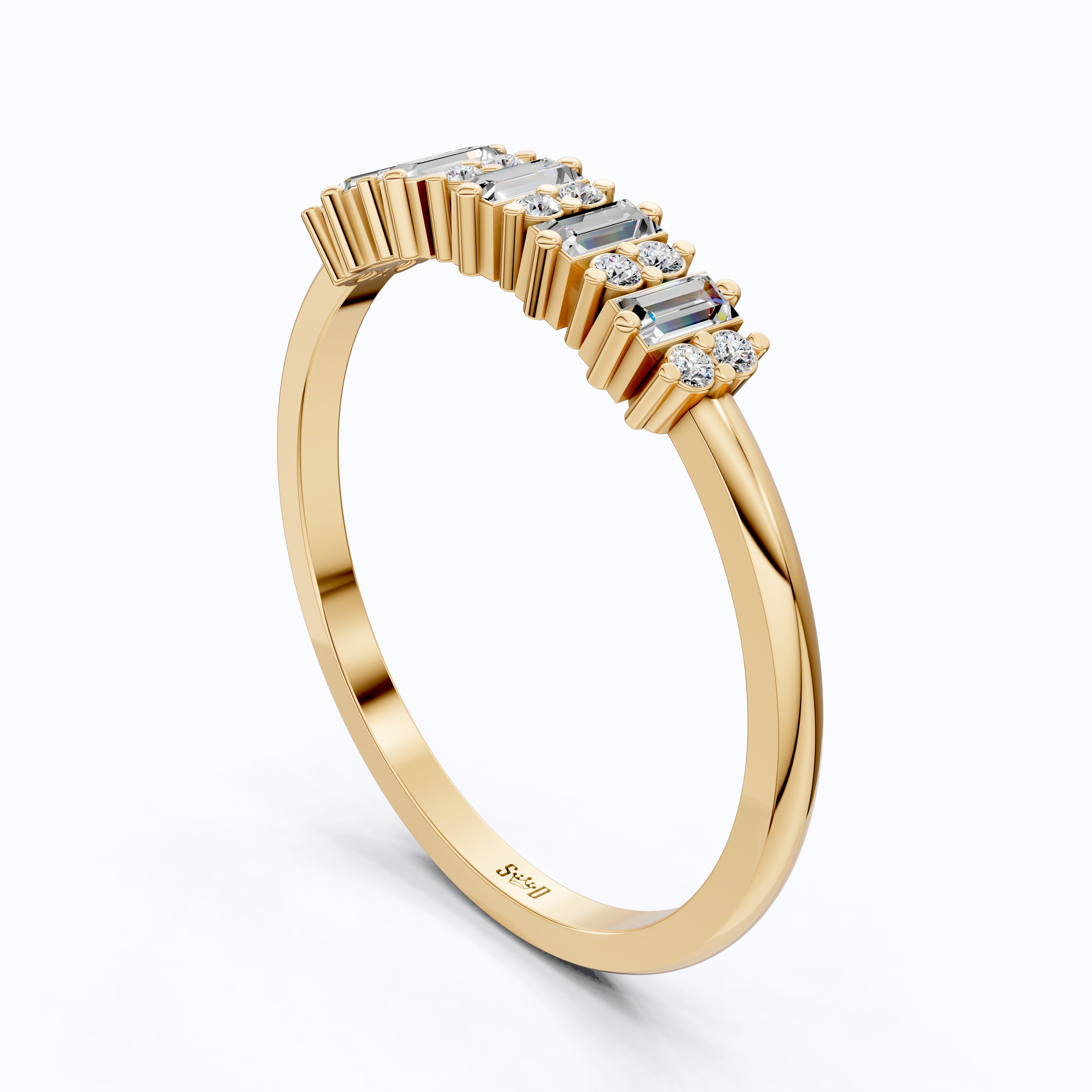 Baguette Bar Set Casual Engagement Ring in 14K Solid Gold, 0.28 TCW Round/Baguette Cut Lab Diamonds, Promise Gift For Her