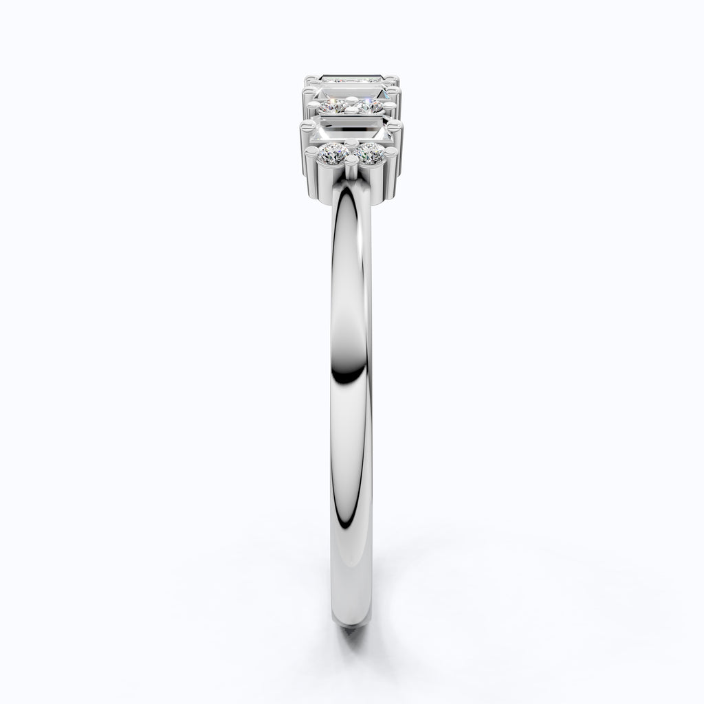 Baguette Bar Set Casual Engagement Ring in 14K Solid Gold, 0.28 TCW Round/Baguette Cut Lab Diamonds, Promise Gift For Her