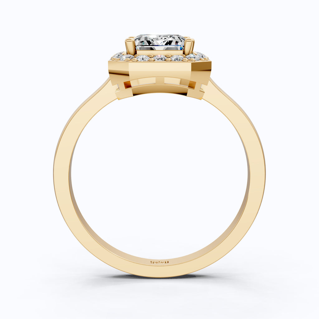 Emerald Halo Art Deco Engagement Ring in Lab Diamond or Moissanite – Solid 9k/14k Gold or Sterling Silver Wedding Ring Gift for Wife, Anniversary GIft
