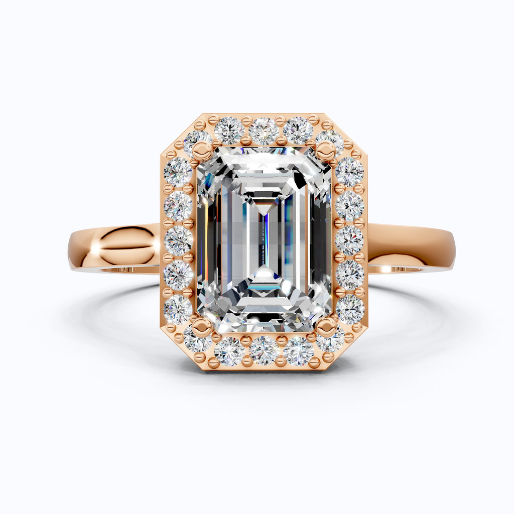 Emerald Halo Art Deco Engagement Ring in Lab Diamond or Moissanite – Solid 9k/14k Gold or Sterling Silver Wedding Ring Gift for Wife, Anniversary GIft