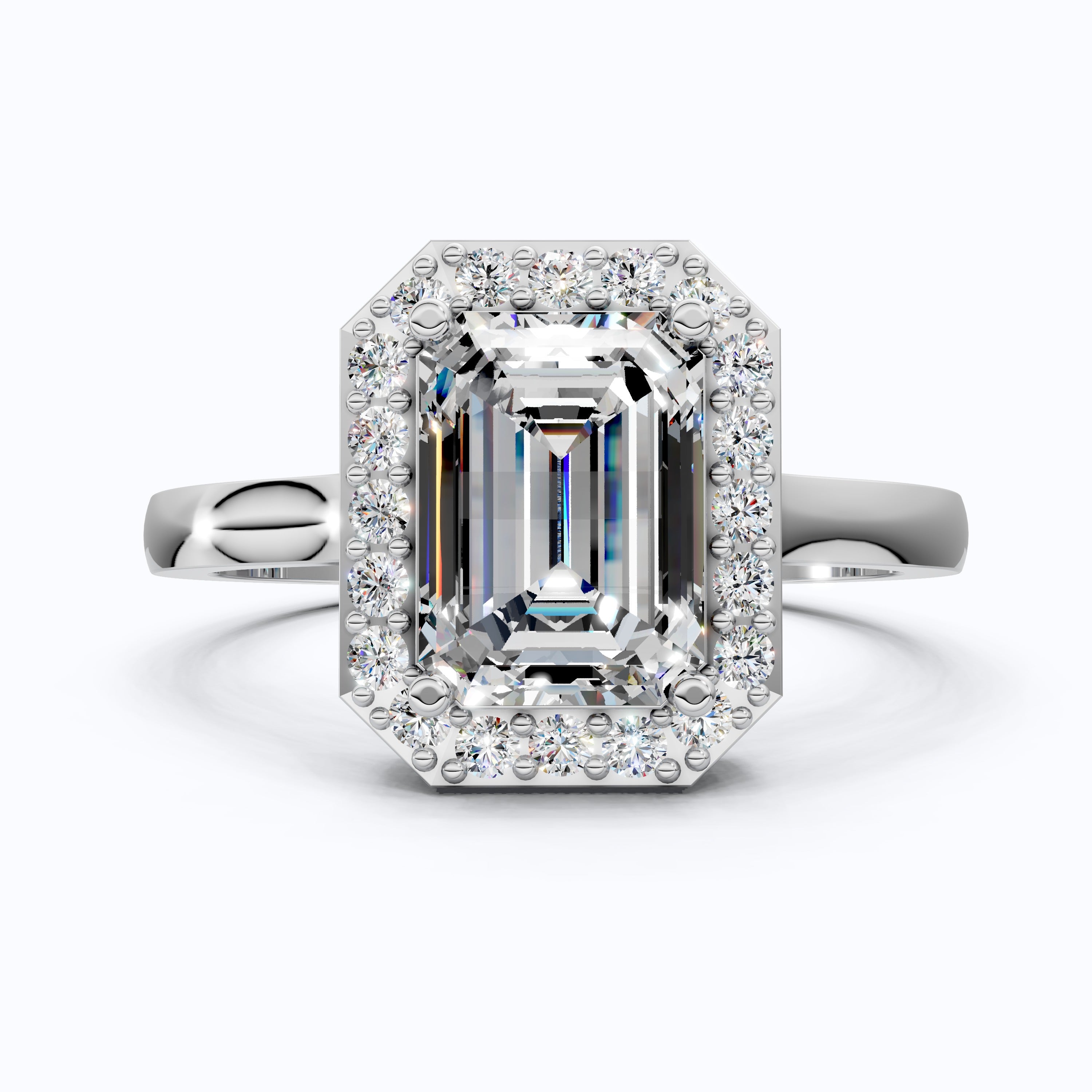 Emerald Halo Art Deco Engagement Ring in Lab Diamond or Moissanite – Solid 9k/14k Gold or Sterling Silver Wedding Ring Gift for Wife, Anniversary GIft