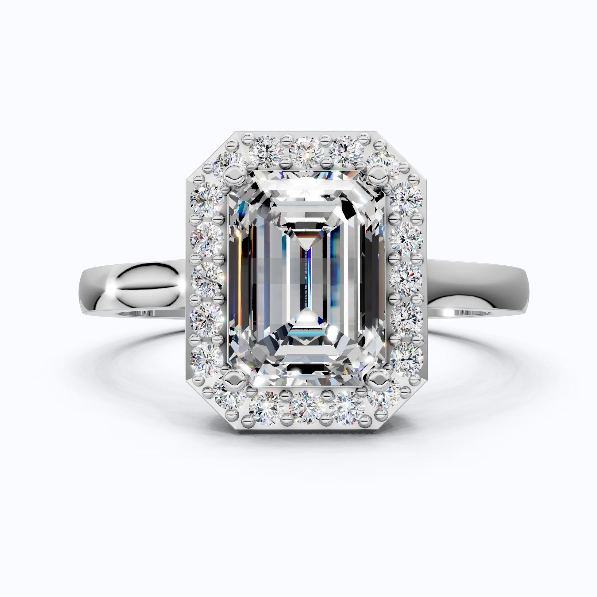 Emerald Halo Art Deco Engagement Ring in Lab Diamond or Moissanite – Solid 9k/14k Gold or Sterling Silver Wedding Ring Gift for Wife, Anniversary GIft