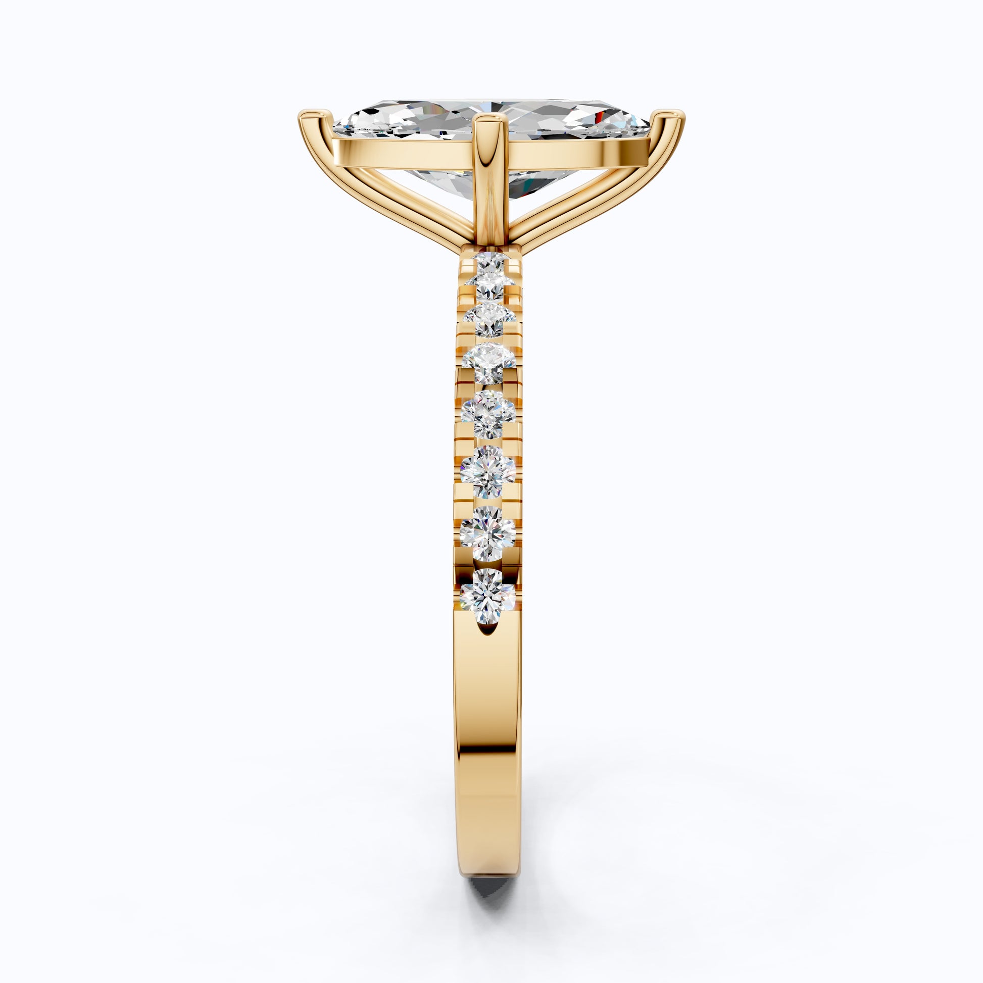 Marquise Cut Pavé Engagement Ring in 14K Solid Gold, 1.25 Marquise Cut Lab Grown Diamond, Anniversary Gift for Her