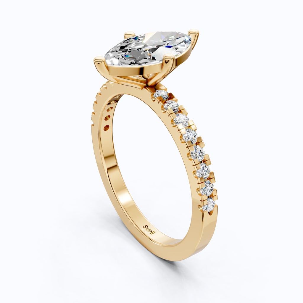 Marquise Cut Pavé Engagement Ring in 14K Solid Gold, 1.25 Marquise Cut Lab Grown Diamond, Anniversary Gift for Her