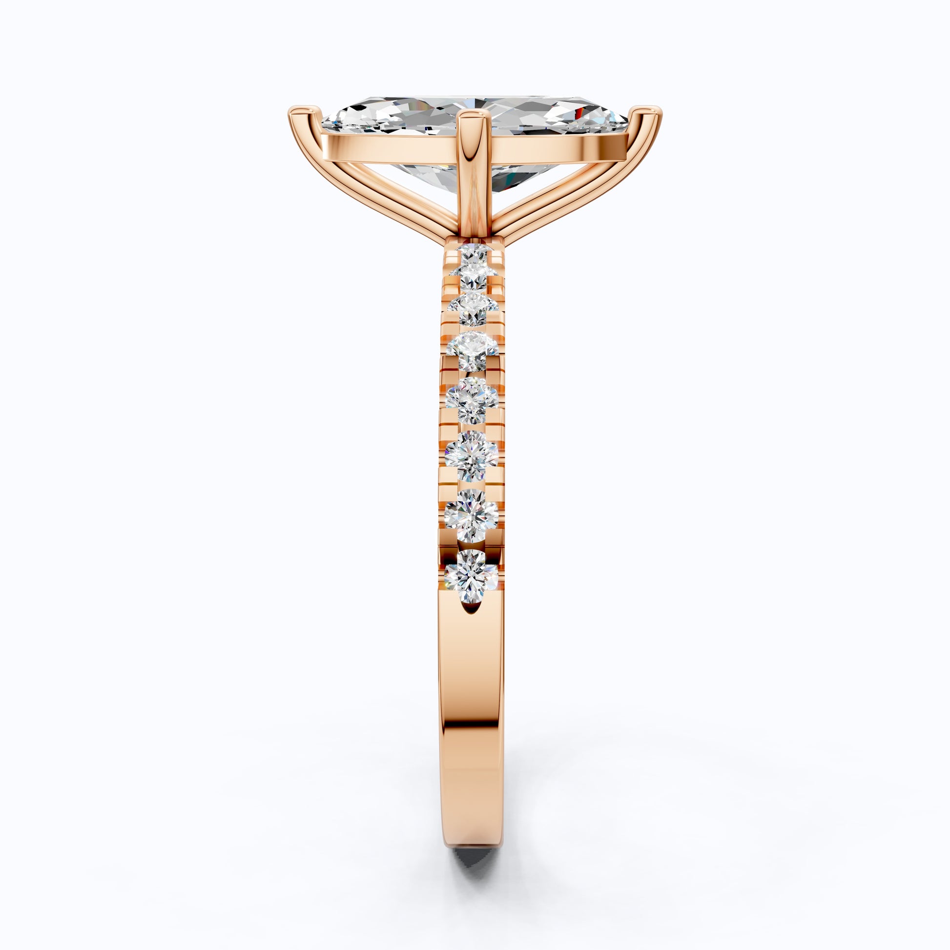 Marquise Cut Pavé Engagement Ring in 14K Solid Gold, 1.25 Marquise Cut Lab Grown Diamond, Anniversary Gift for Her