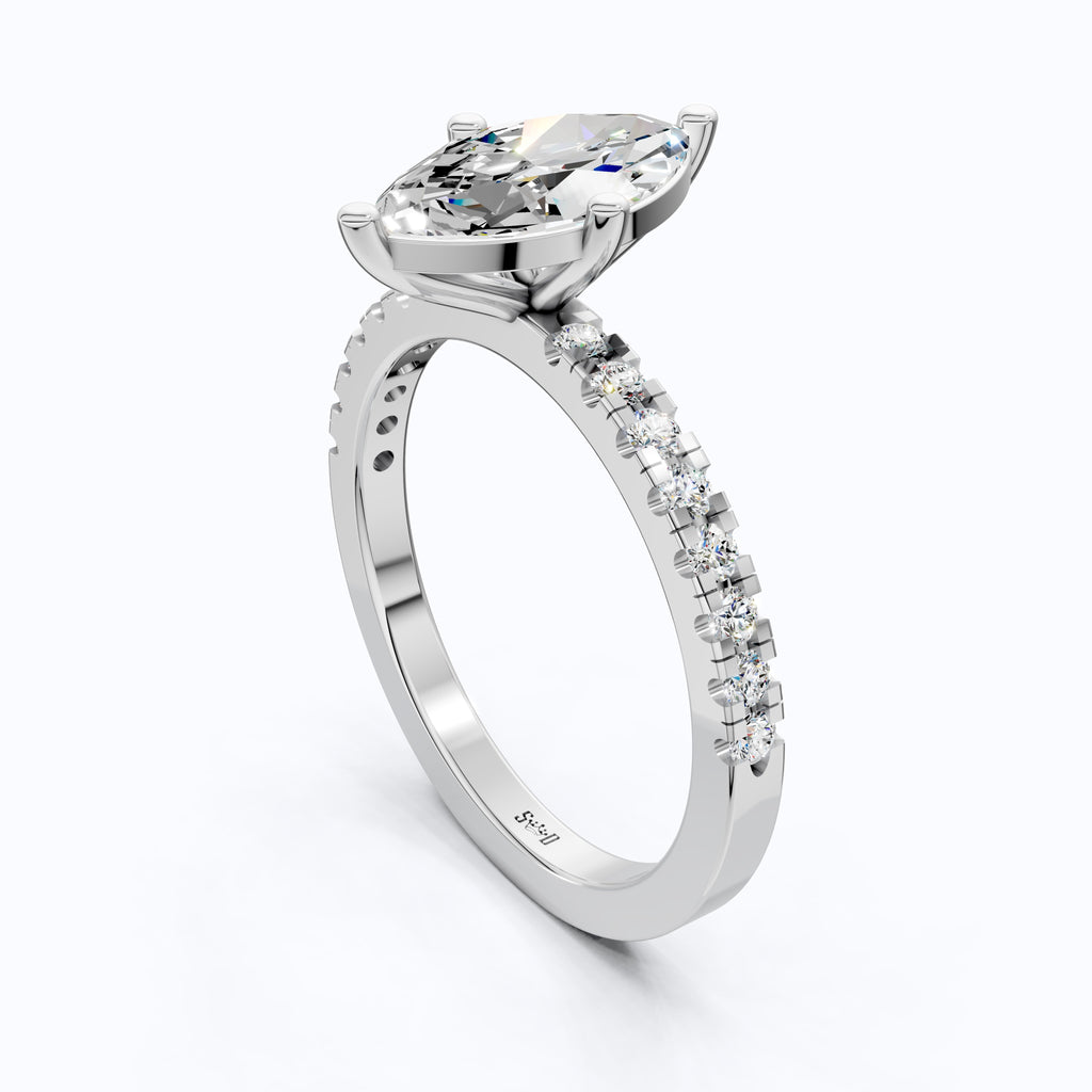 Marquise Cut Pavé Engagement Ring in 14K Solid Gold, 1.25 Marquise Cut Lab Grown Diamond, Anniversary Gift for Her