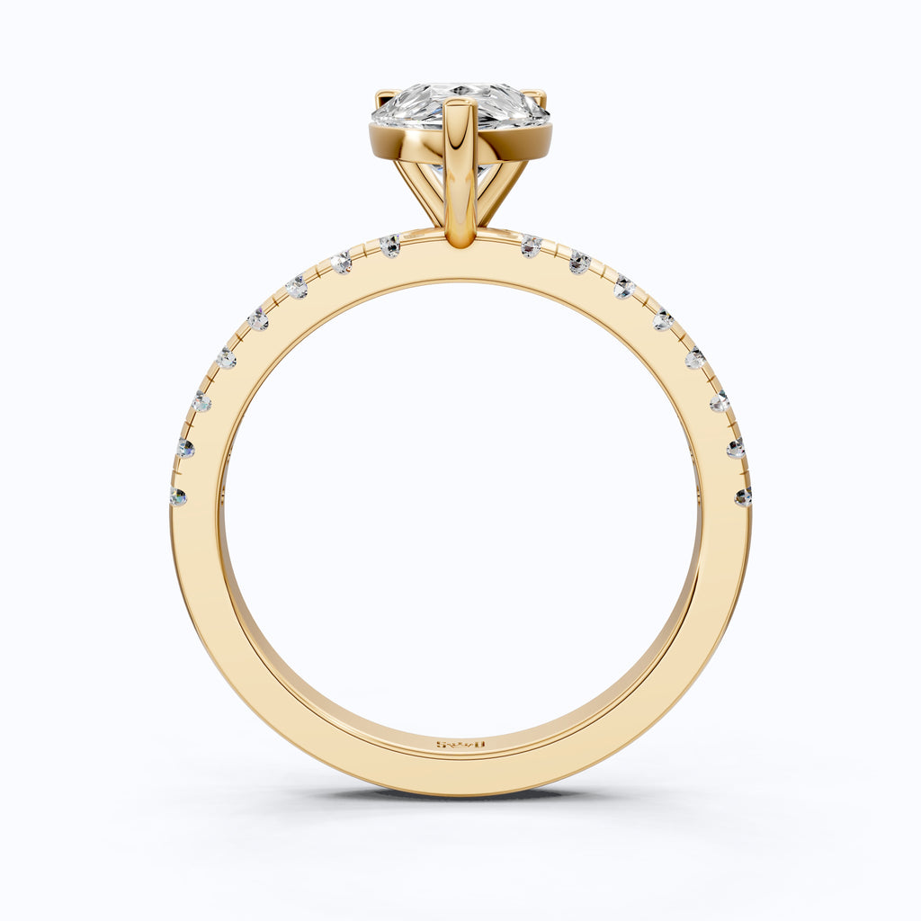 Dainty Pear Solitaire Pavé Engagement Ring in 14K Solid Gold, 1.50 CT Pear Cut Lab Grown Diamond, Proposal Jewelry, Anniversary Gift For Her