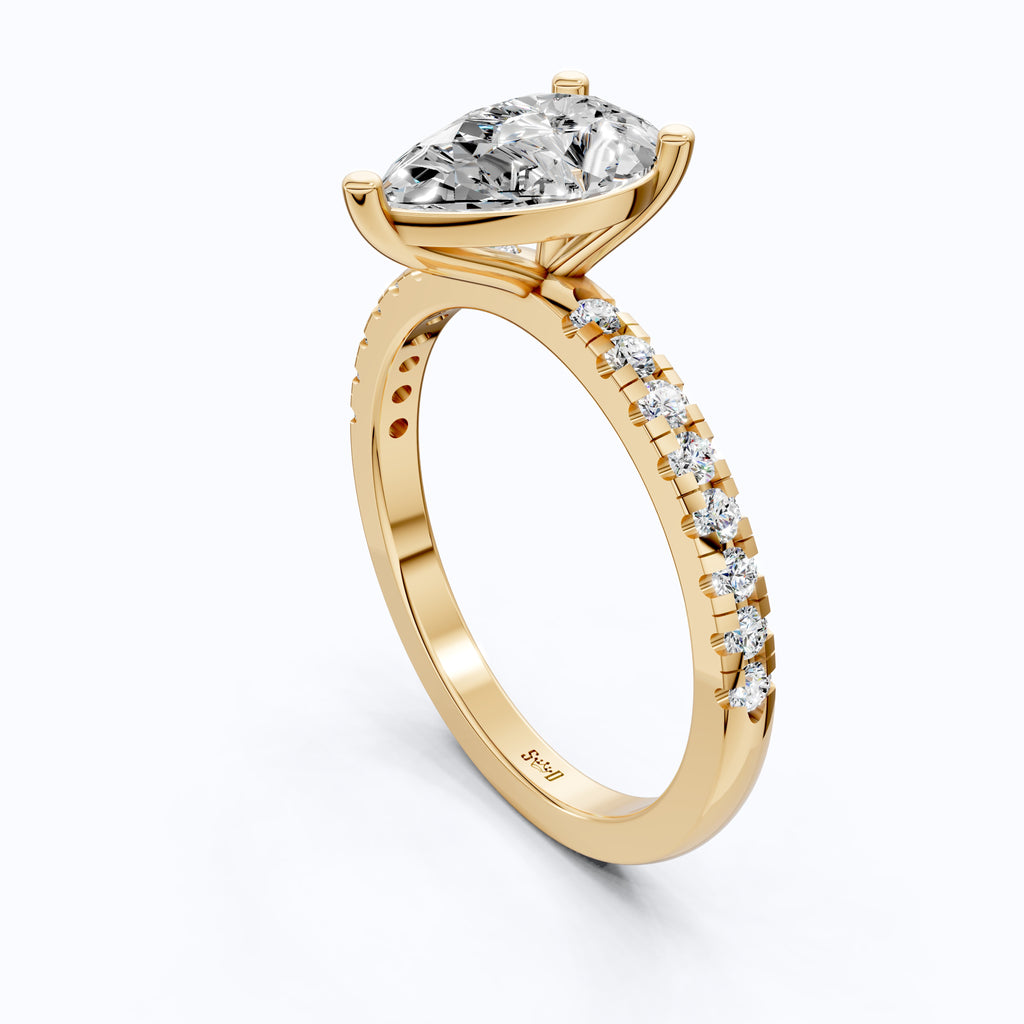 Dainty Pear Solitaire Pavé Engagement Ring in 14K Solid Gold, 1.50 CT Pear Cut Lab Grown Diamond, Proposal Jewelry, Anniversary Gift For Her