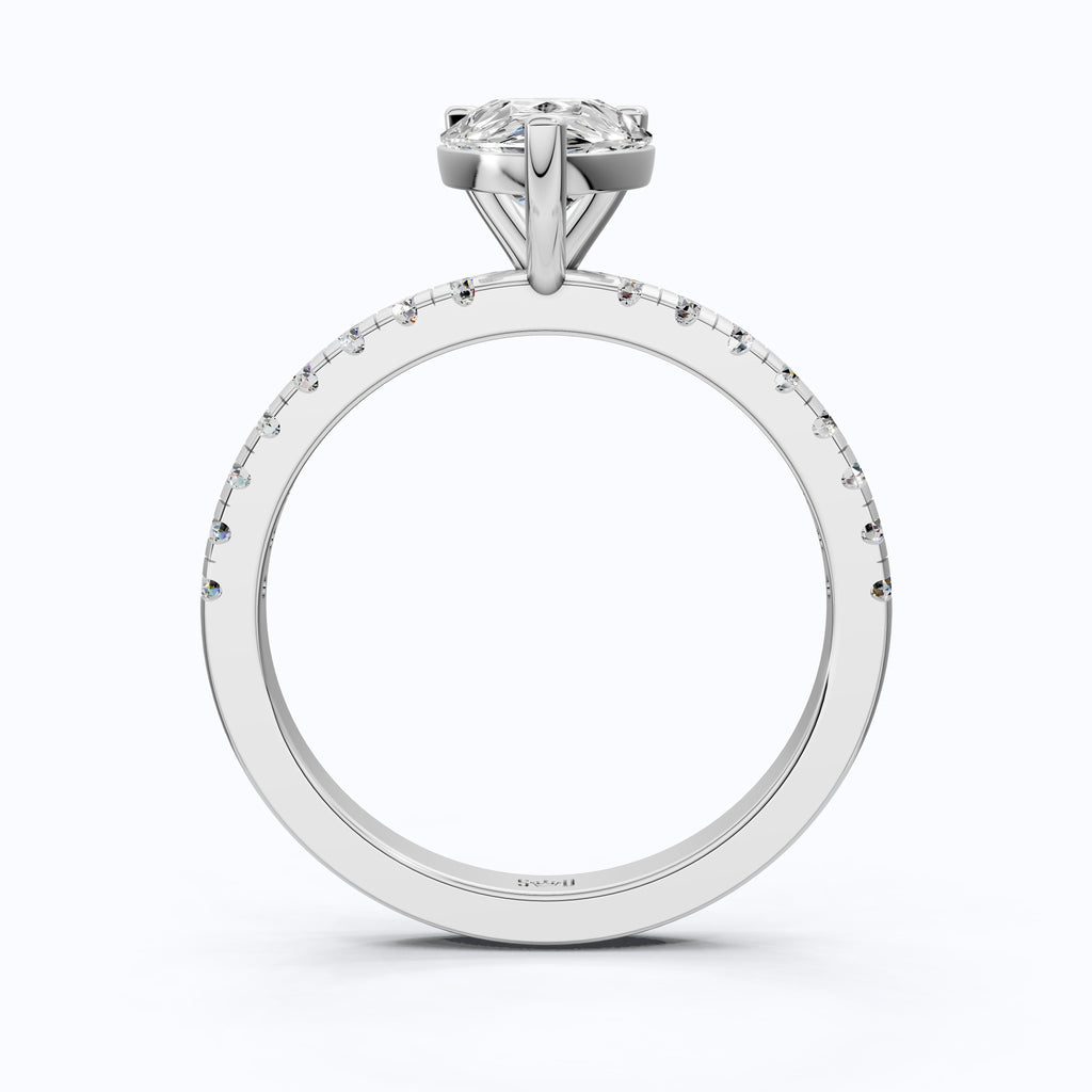 Dainty Pear Solitaire Pavé Engagement Ring in 14K Solid Gold, 1.50 CT Pear Cut Lab Grown Diamond, Proposal Jewelry, Anniversary Gift For Her